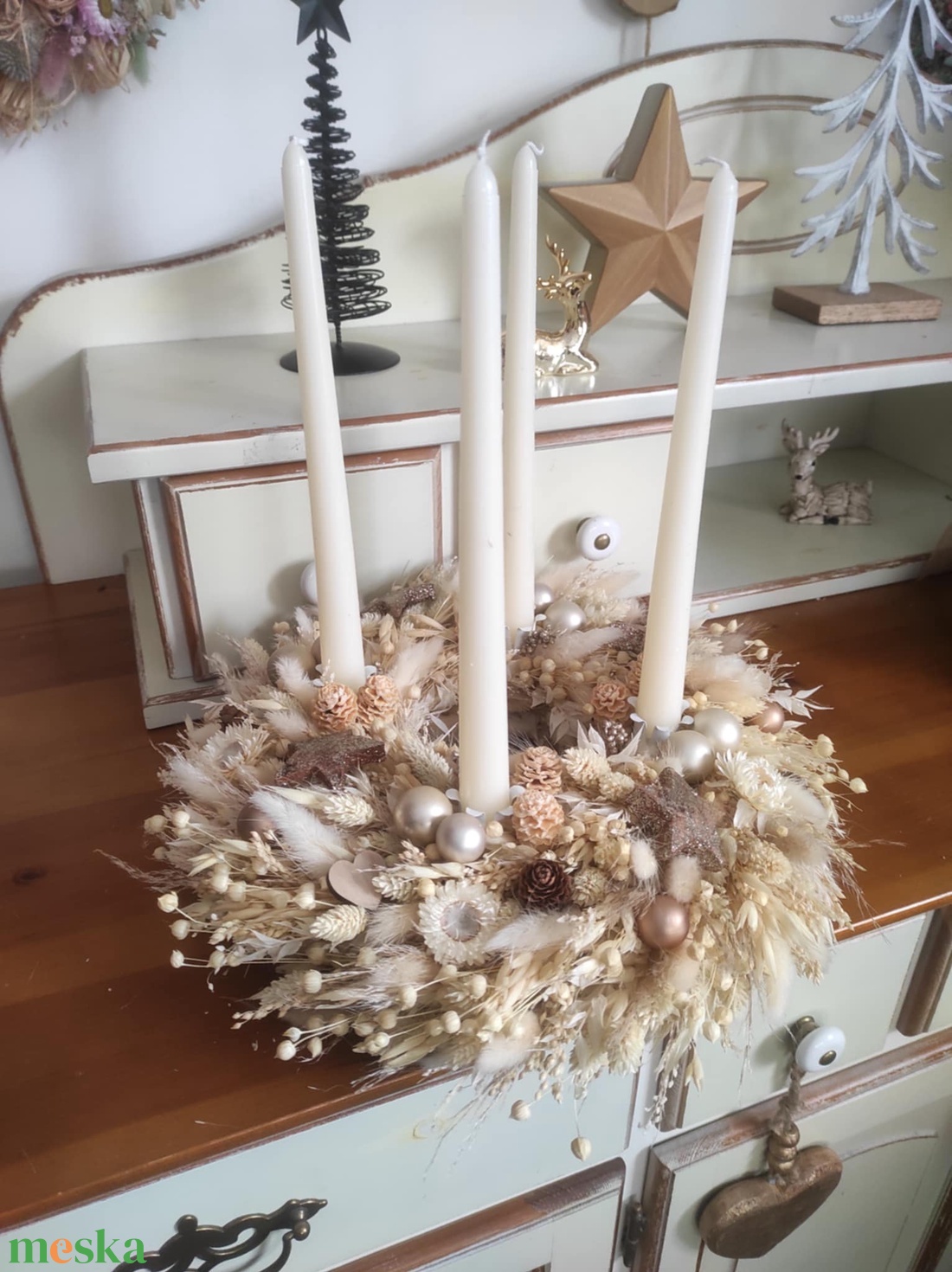 Adventi koszorú(beige) - karácsony - adventi díszek - adventi koszorú - Meska.hu