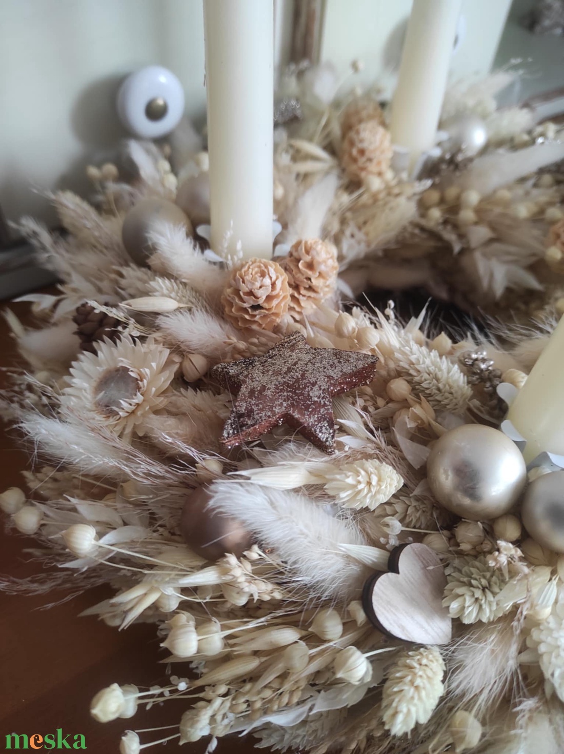 Adventi koszorú(beige) - karácsony - adventi díszek - adventi koszorú - Meska.hu