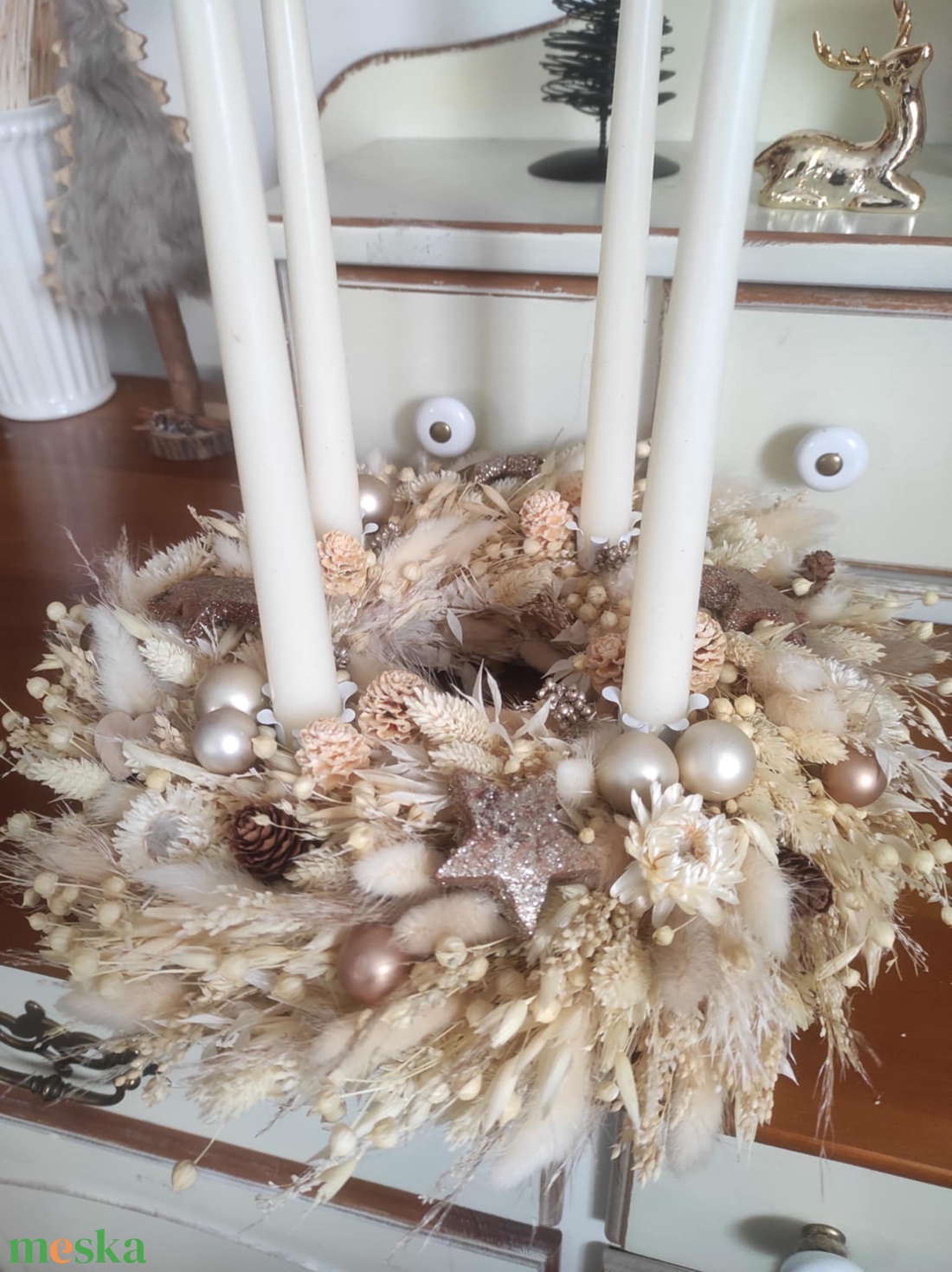 Adventi koszorú(beige) - karácsony - adventi díszek - adventi koszorú - Meska.hu