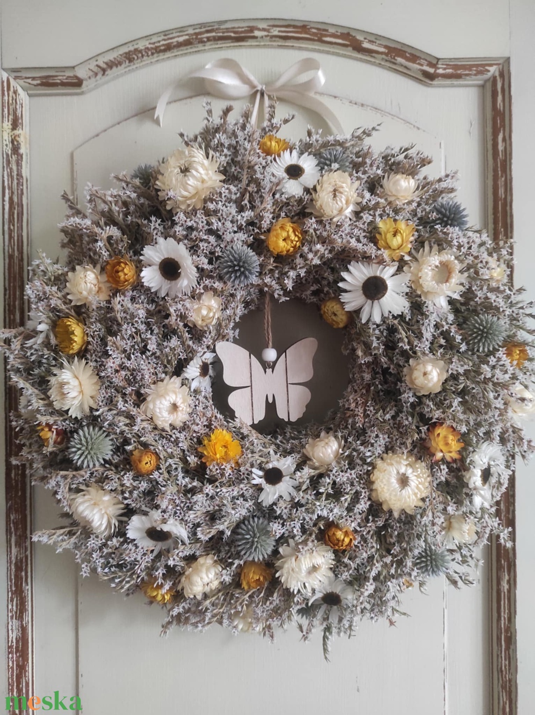 Tavaszi szárazvirág koszorú,ajtódísz - otthon & életmód - dekoráció - ajtó- és ablak dekoráció - ajtódísz & kopogtató - Meska.hu