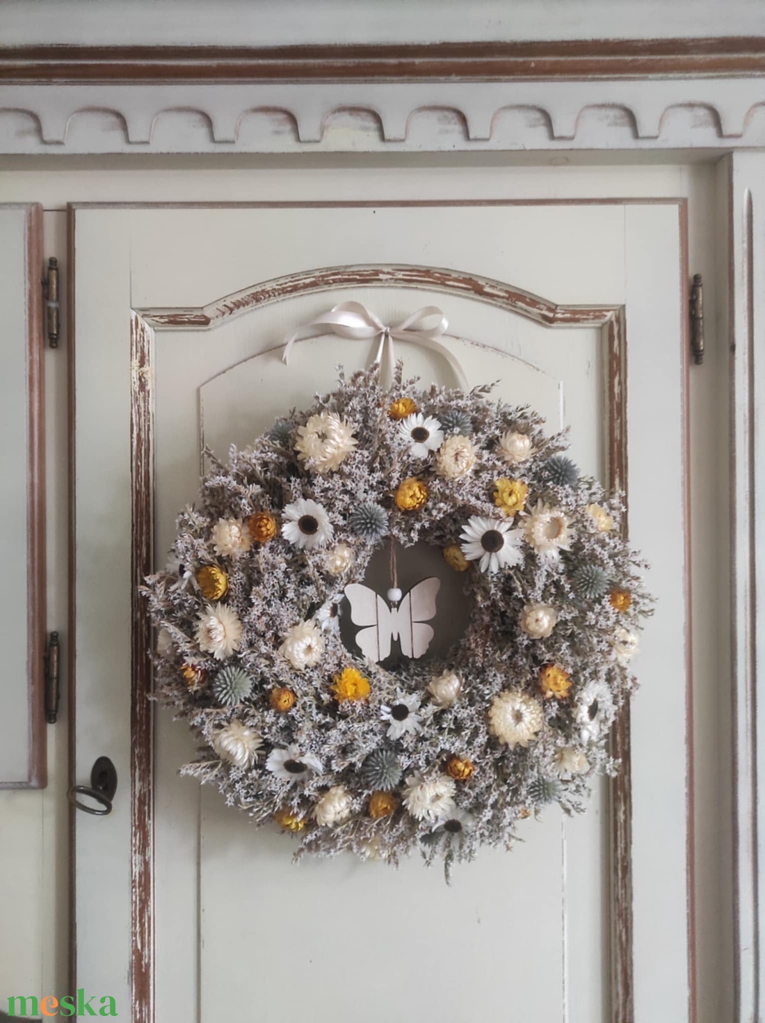 Tavaszi szárazvirág koszorú,ajtódísz - otthon & életmód - dekoráció - ajtó- és ablak dekoráció - ajtódísz & kopogtató - Meska.hu