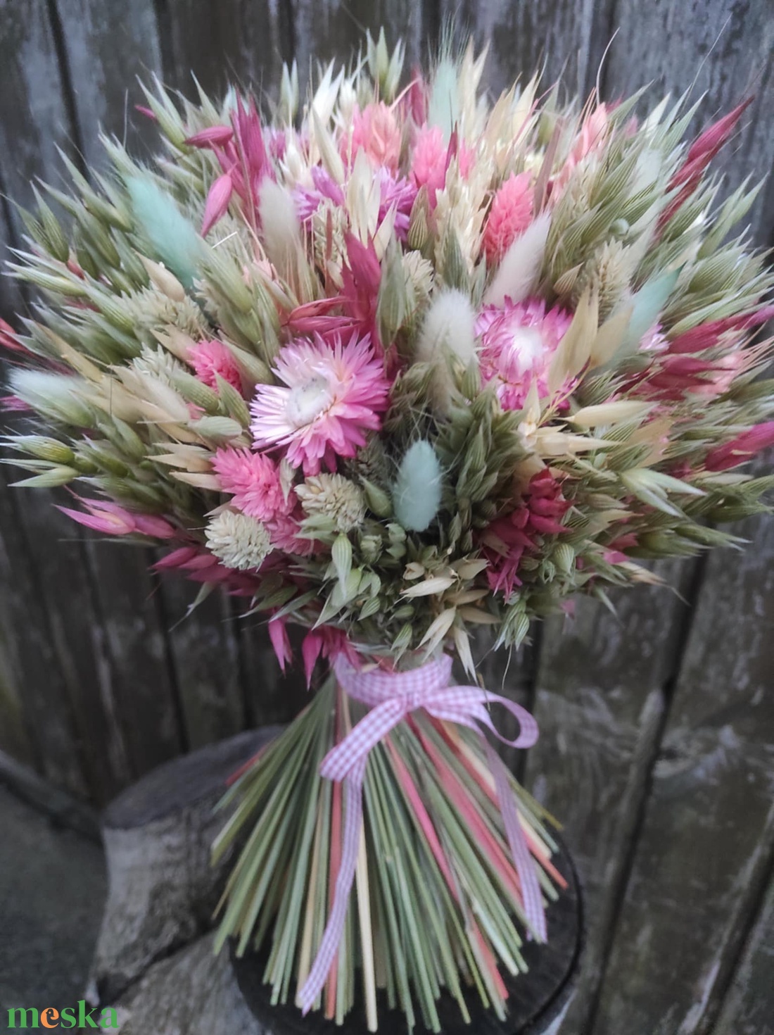 Szárazvirág csokor(rózsaszín-zöld) - otthon & életmód - virágdekoráció - virágok - virágcsokor - Meska.hu