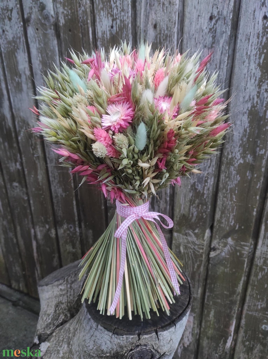 Szárazvirág csokor(rózsaszín-zöld) - otthon & életmód - virágdekoráció - virágok - virágcsokor - Meska.hu