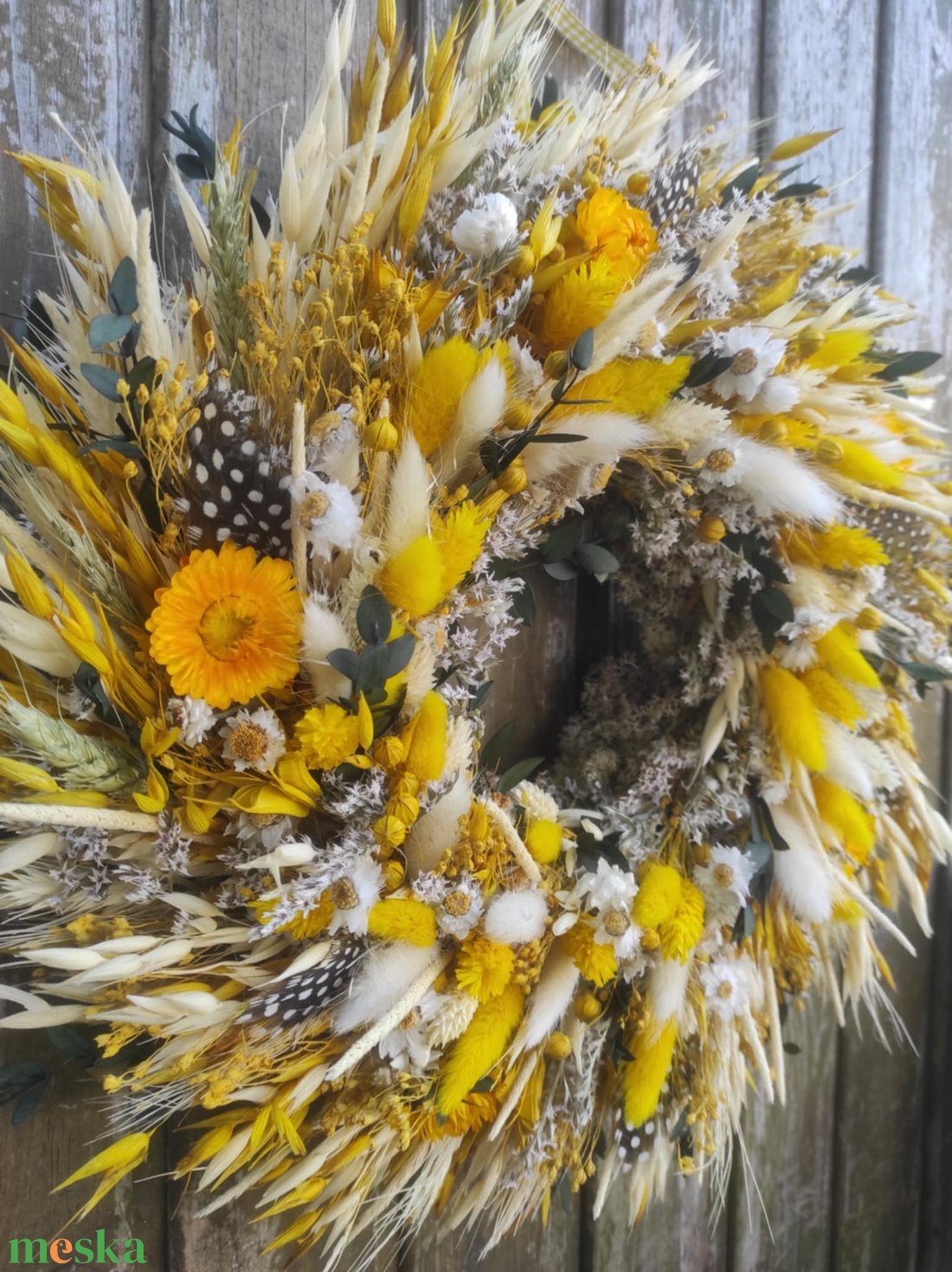 Tavaszi szárazvirág koszorú,ajtódísz(sárga) - otthon & életmód - dekoráció - ajtó- és ablak dekoráció - ajtódísz & kopogtató - Meska.hu