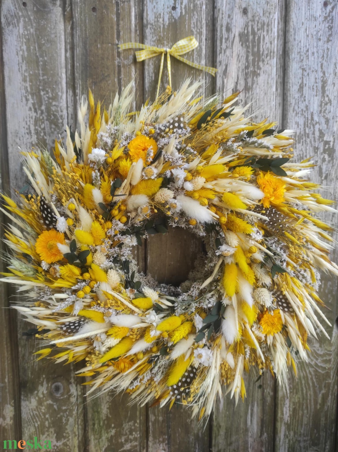 Tavaszi szárazvirág koszorú,ajtódísz(sárga) - otthon & életmód - dekoráció - ajtó- és ablak dekoráció - ajtódísz & kopogtató - Meska.hu