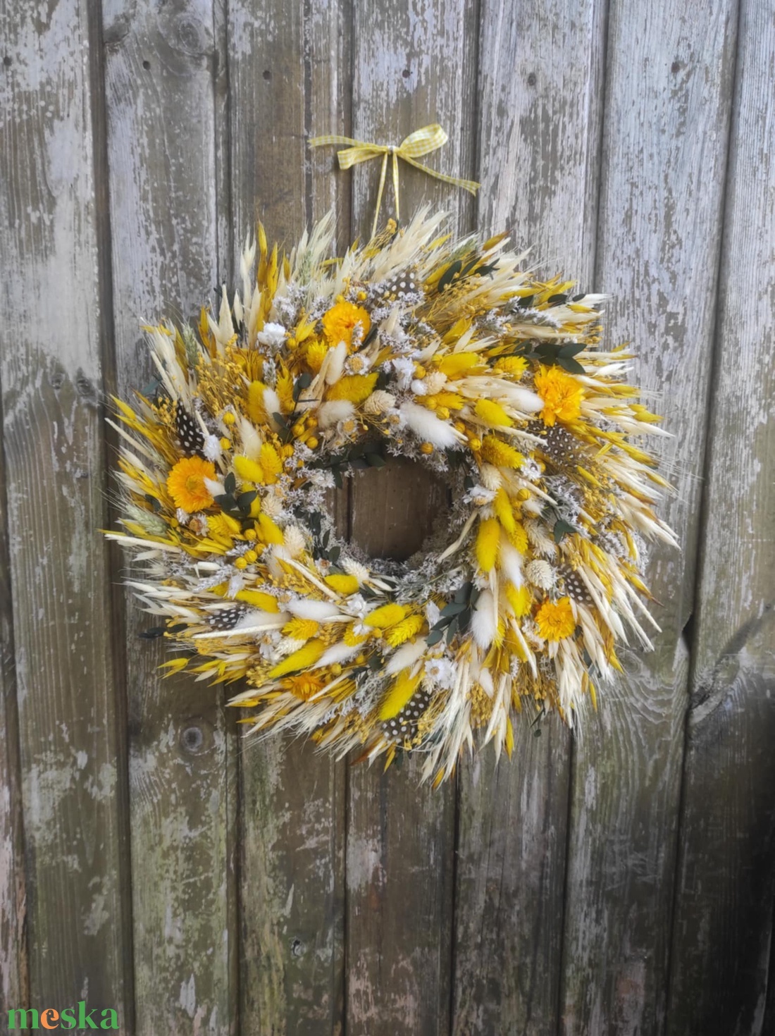 Tavaszi szárazvirág koszorú,ajtódísz(sárga) - otthon & életmód - dekoráció - ajtó- és ablak dekoráció - ajtódísz & kopogtató - Meska.hu