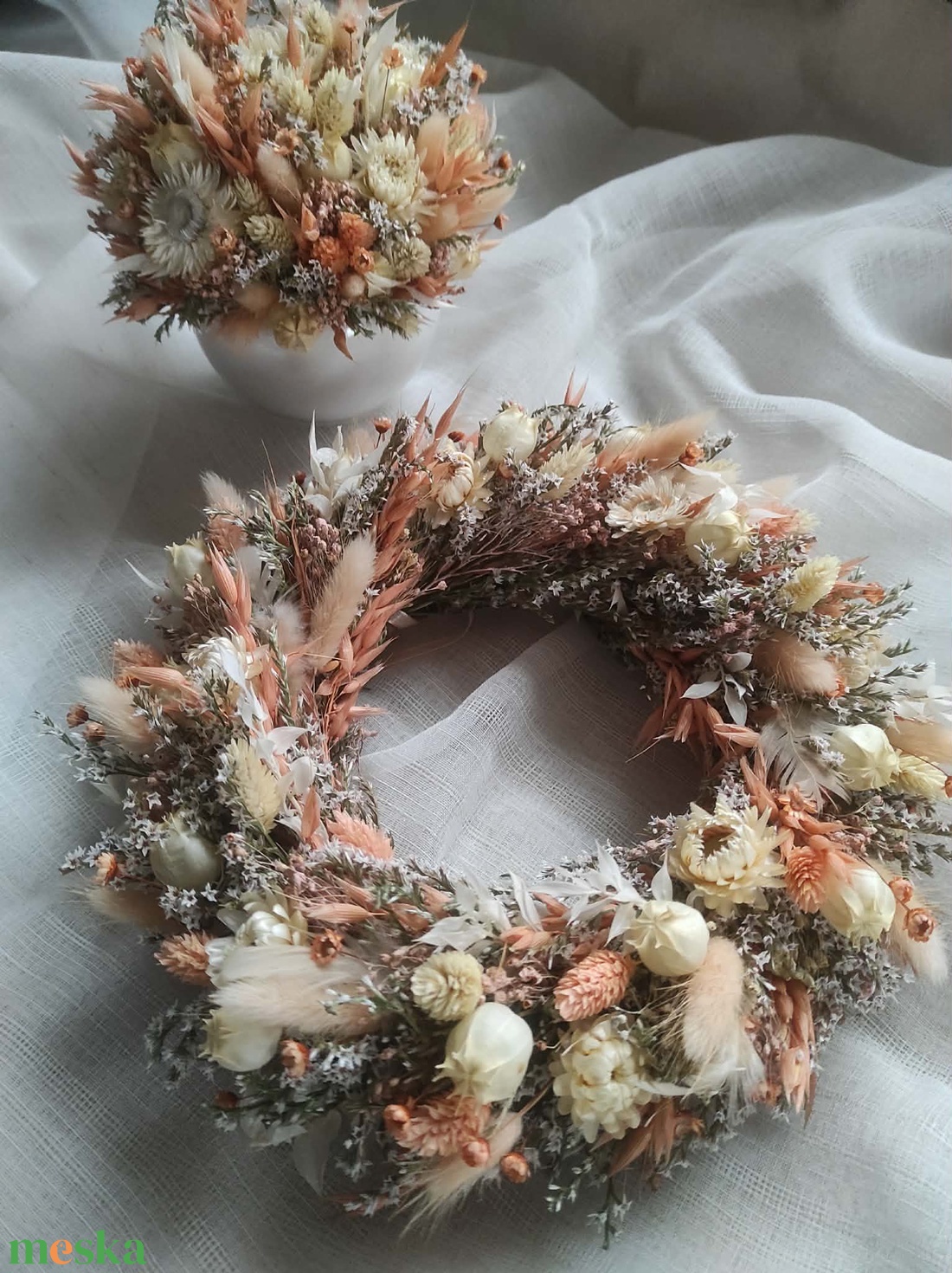 Tavaszi szárazvirág szett(barack) - otthon & életmód - dekoráció - ajtó- és ablak dekoráció - ajtódísz & kopogtató - Meska.hu