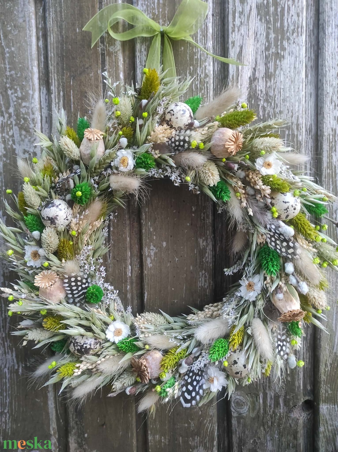 Szárazvirág koszorú,ajtódísz(zöld) - ünnepi díszek, dekorációk - húsvéti díszek és dekorációk - húsvéti ajtódísz, kopogtató - Meska.hu