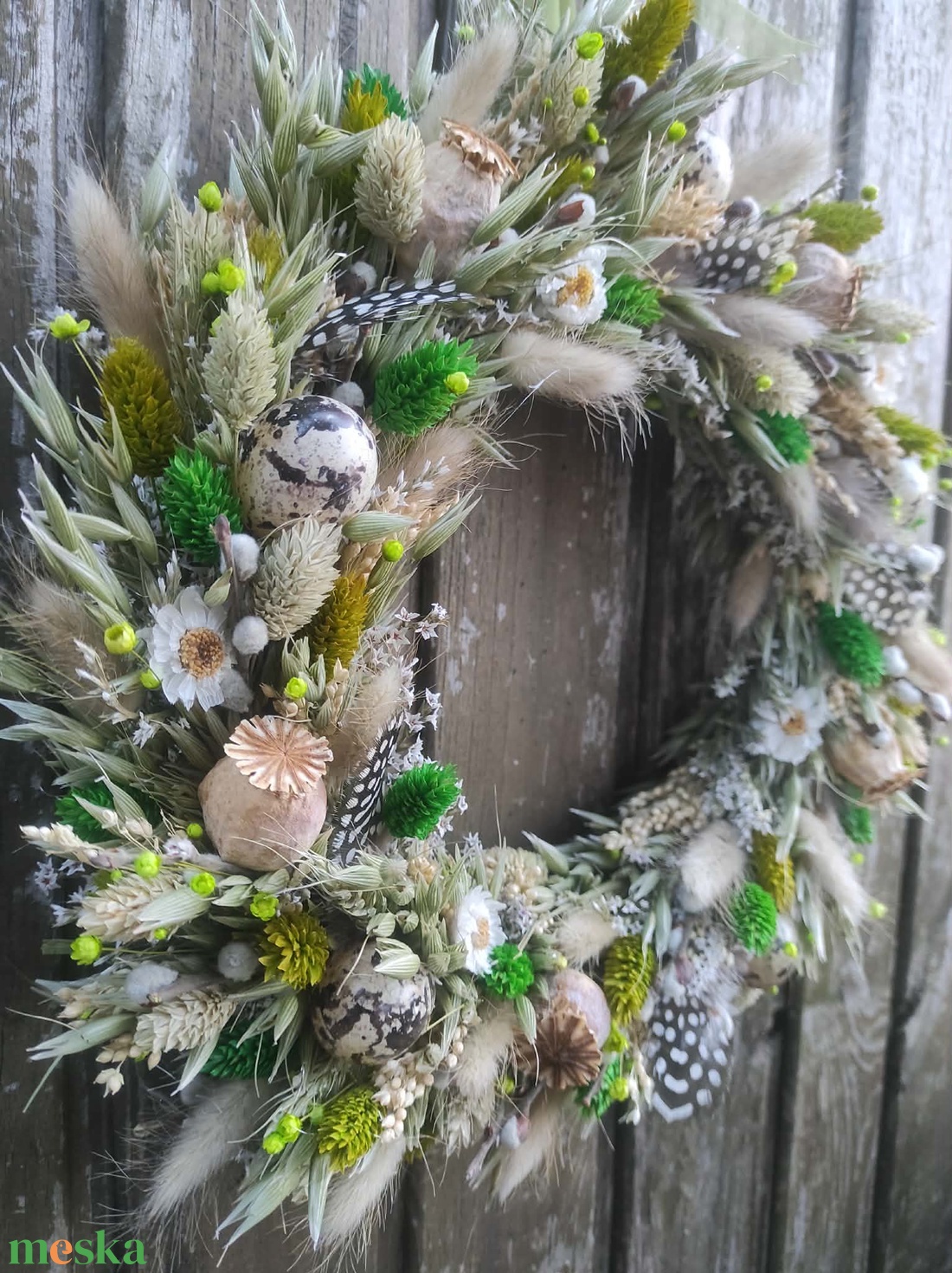 Szárazvirág koszorú,ajtódísz(zöld) - ünnepi díszek, dekorációk - húsvéti díszek és dekorációk - húsvéti ajtódísz, kopogtató - Meska.hu