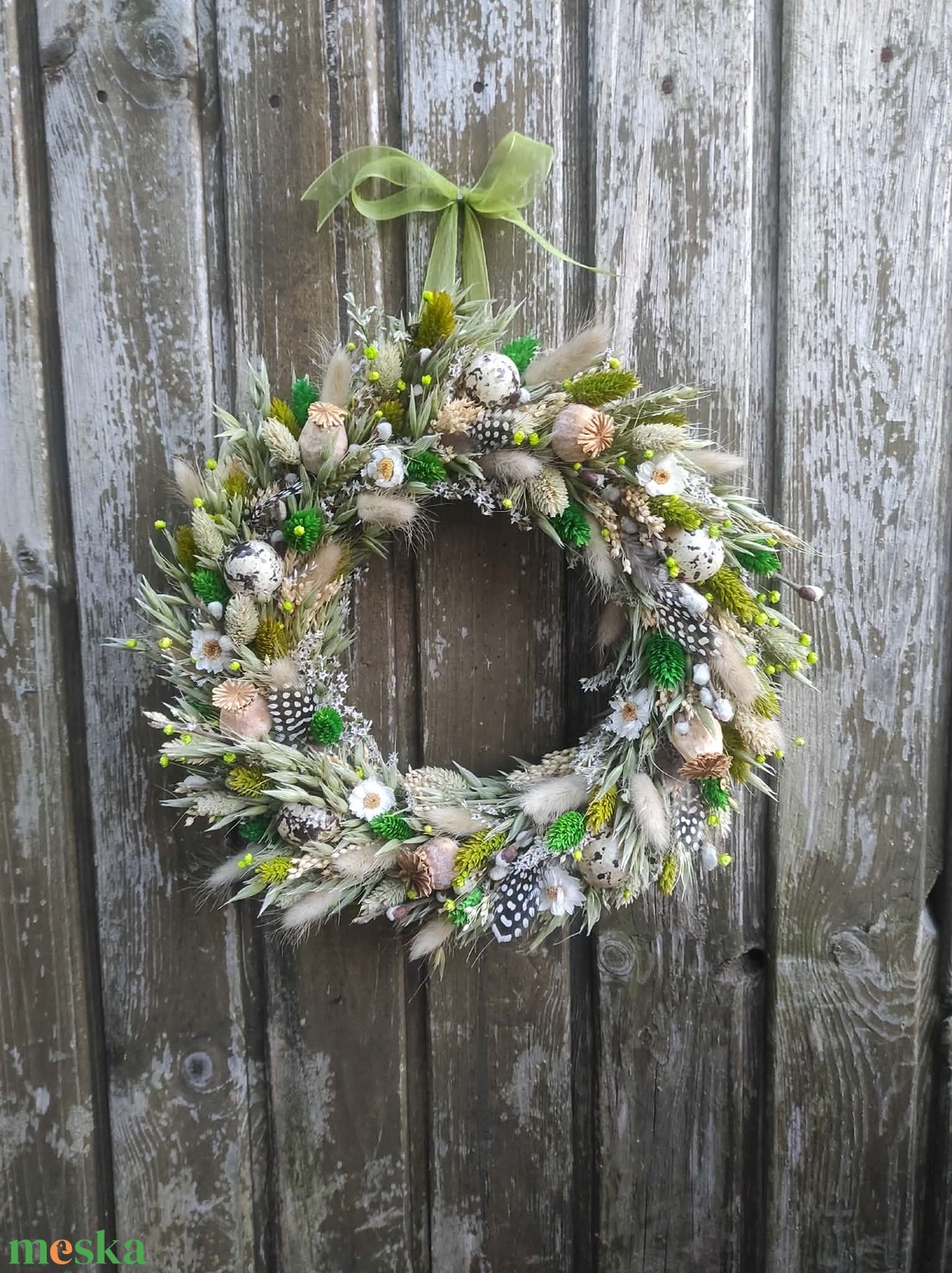 Szárazvirág koszorú,ajtódísz(zöld) - ünnepi díszek, dekorációk - húsvéti díszek és dekorációk - húsvéti ajtódísz, kopogtató - Meska.hu