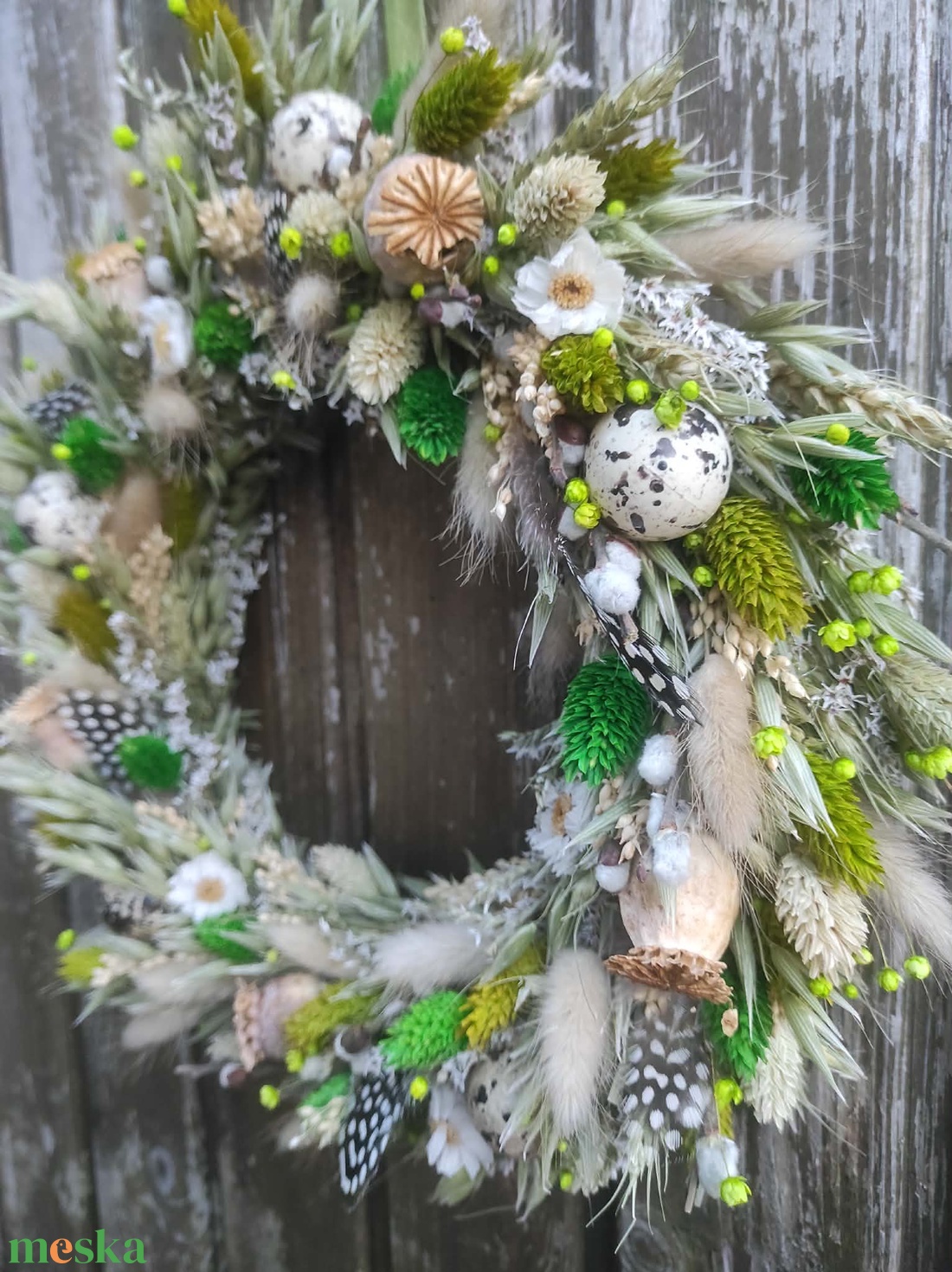 Szárazvirág koszorú,ajtódísz(zöld) - ünnepi díszek, dekorációk - húsvéti díszek és dekorációk - húsvéti ajtódísz, kopogtató - Meska.hu