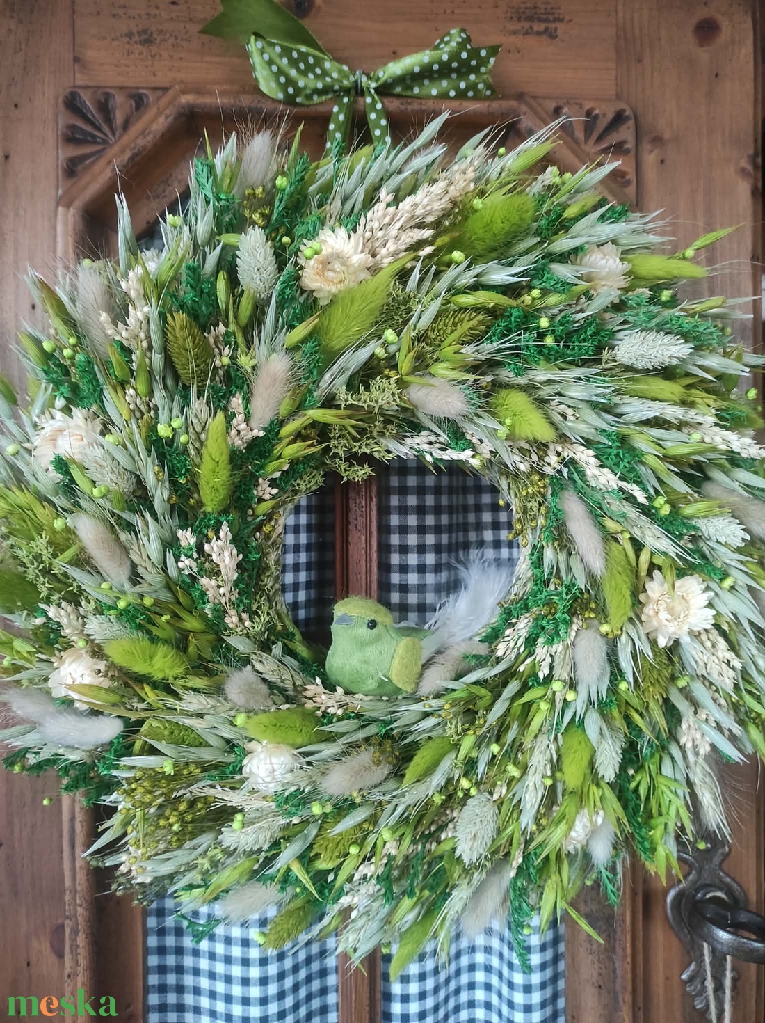 Tavaszi szárazvirág koszorú,ajtóísz(zöld) - otthon & életmód - dekoráció - ajtó- és ablak dekoráció - ajtódísz & kopogtató - Meska.hu