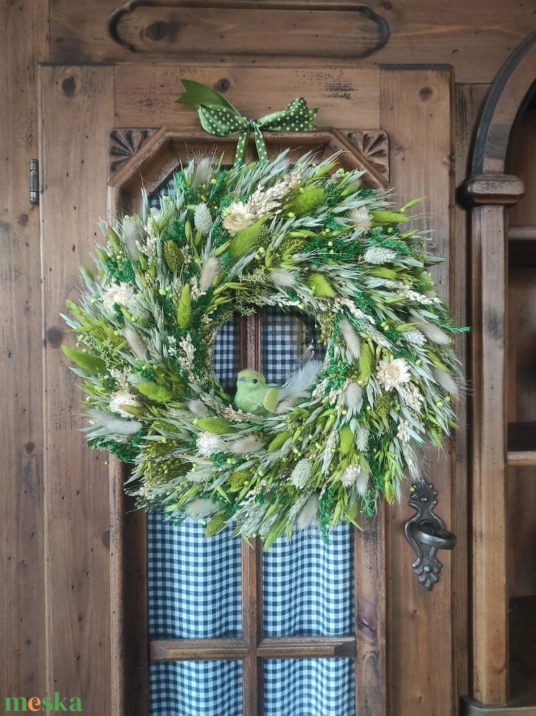 Tavaszi szárazvirág koszorú,ajtóísz(zöld) - otthon & életmód - dekoráció - ajtó- és ablak dekoráció - ajtódísz & kopogtató - Meska.hu