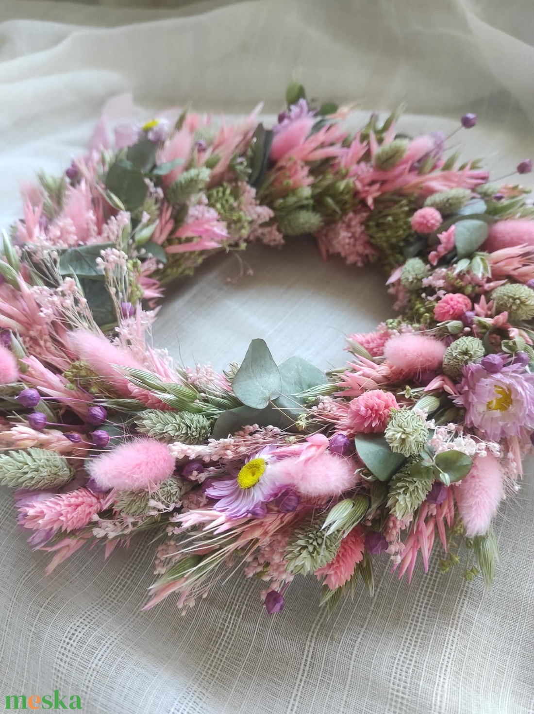 Szárazvirág koszorú,ajtódísz(rózsaszín) - otthon & életmód - dekoráció - ajtó- és ablak dekoráció - ajtódísz & kopogtató - Meska.hu