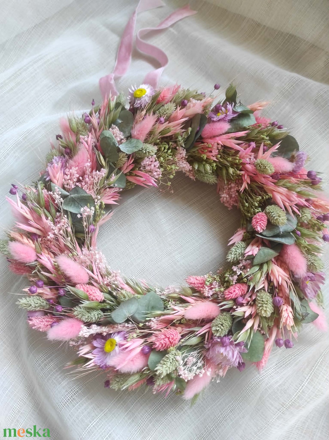 Szárazvirág koszorú,ajtódísz(rózsaszín) - otthon & életmód - dekoráció - ajtó- és ablak dekoráció - ajtódísz & kopogtató - Meska.hu