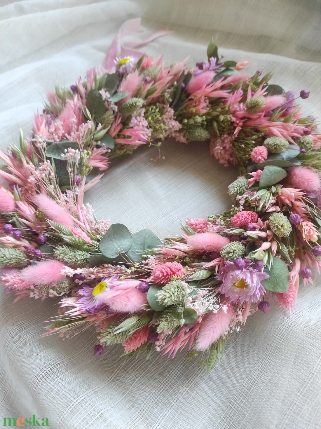 Szárazvirág koszorú,ajtódísz(rózsaszín) - otthon & életmód - dekoráció - ajtó- és ablak dekoráció - ajtódísz & kopogtató - Meska.hu