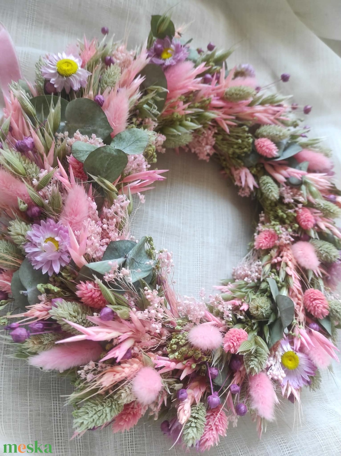 Szárazvirág koszorú,ajtódísz(rózsaszín) - otthon & életmód - dekoráció - ajtó- és ablak dekoráció - ajtódísz & kopogtató - Meska.hu