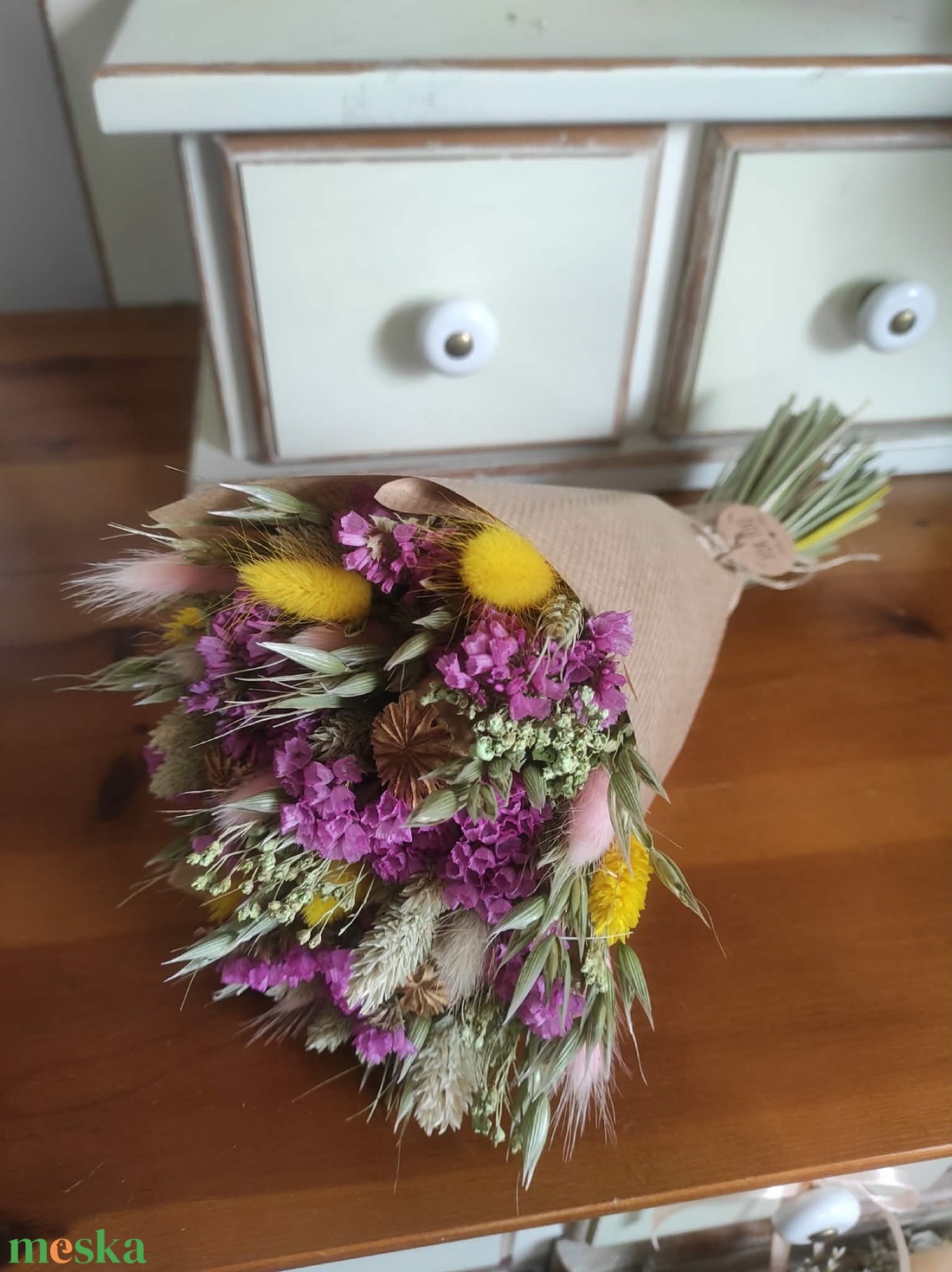 Szárazvirág csokor(pink-sárga) - otthon & életmód - virágdekoráció - virágok - virágcsokor - Meska.hu