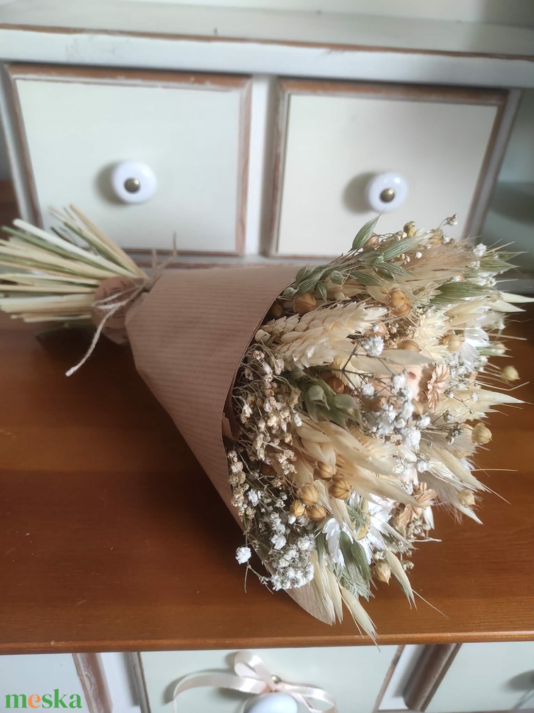 Szárazvirág csokor(natúr-beige) - otthon & életmód - virágdekoráció - virágok - virágcsokor - Meska.hu