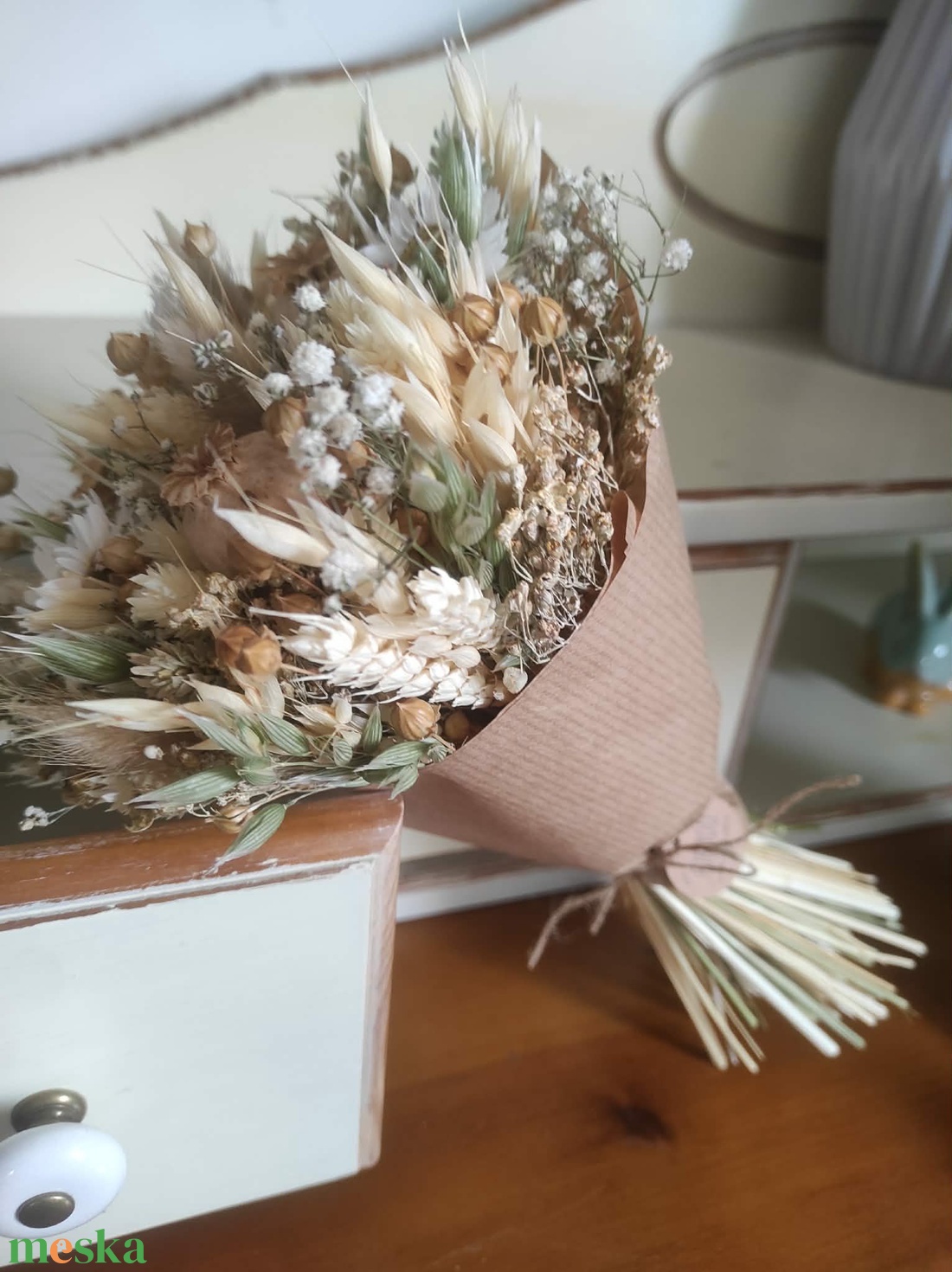 Szárazvirág csokor(natúr-beige) - otthon & életmód - virágdekoráció - virágok - virágcsokor - Meska.hu