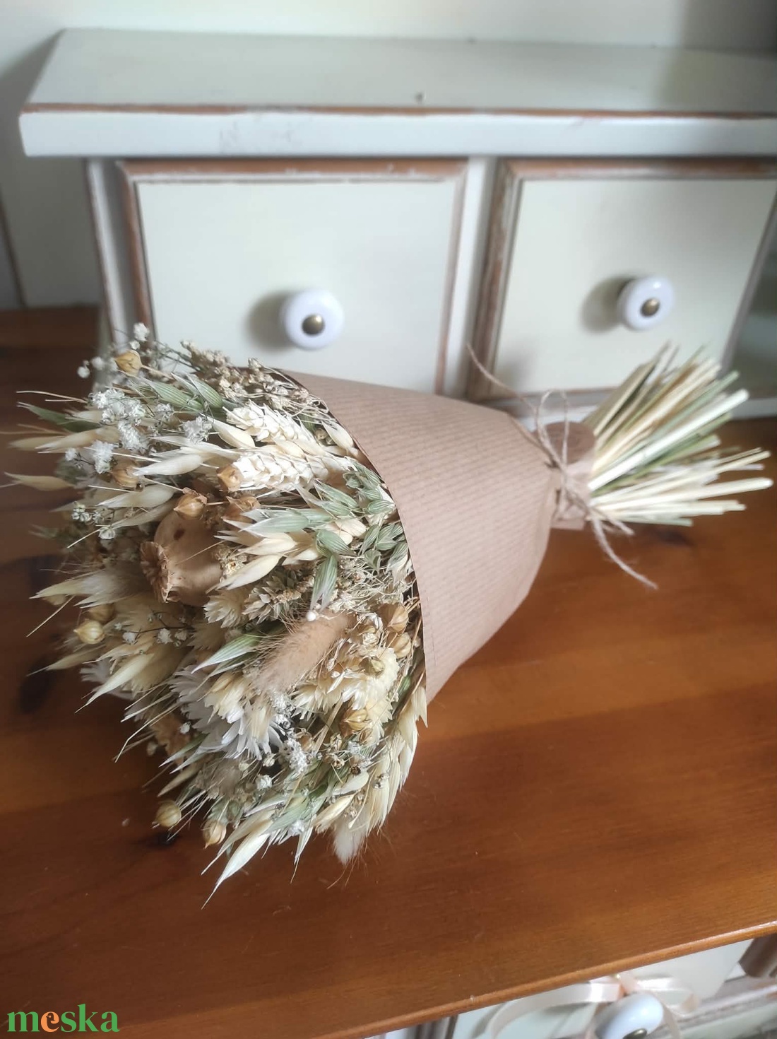 Szárazvirág csokor(natúr-beige) - otthon & életmód - virágdekoráció - virágok - virágcsokor - Meska.hu