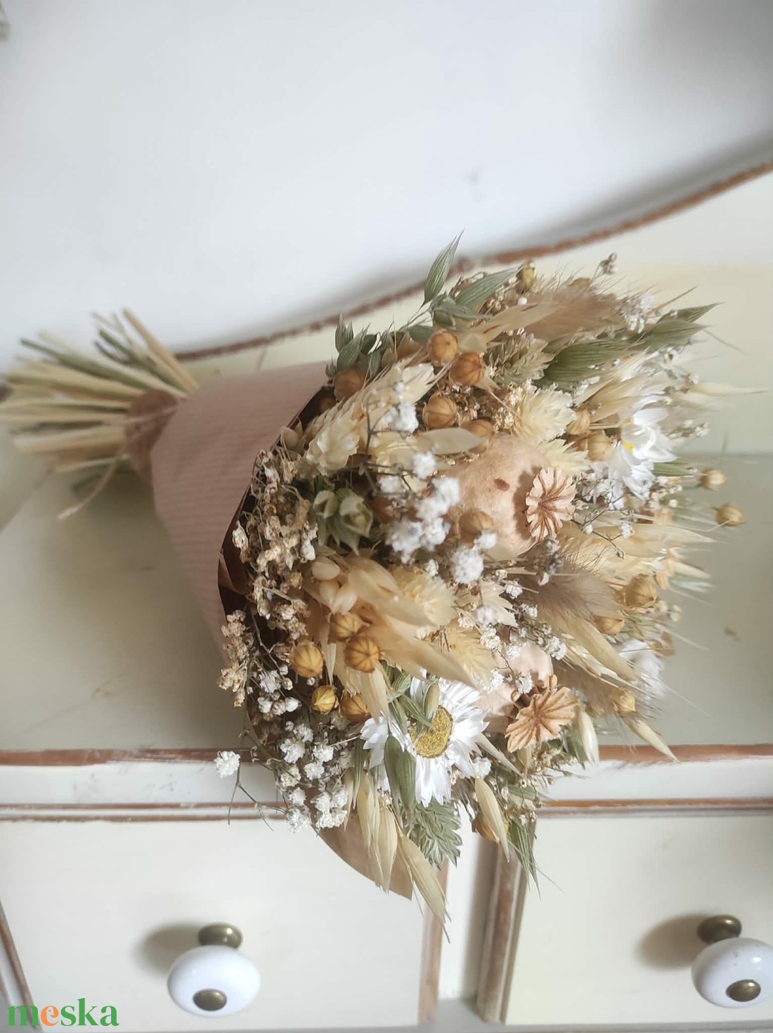 Szárazvirág csokor(natúr-beige) - otthon & életmód - virágdekoráció - virágok - virágcsokor - Meska.hu