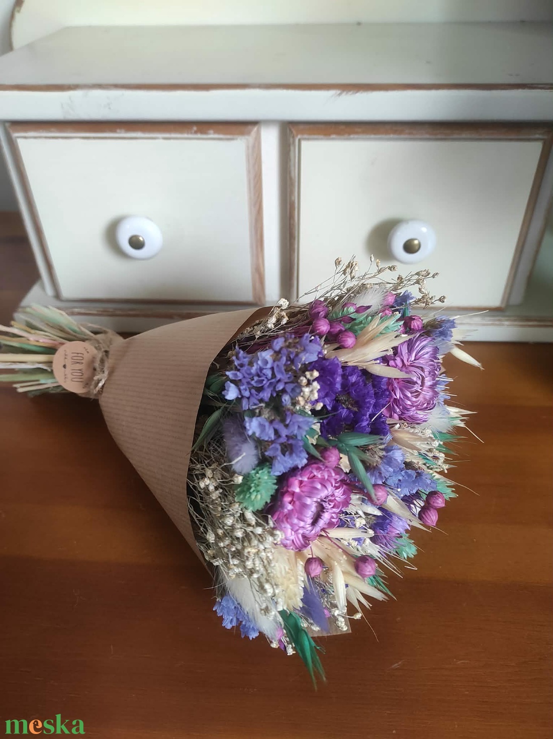 Szárazvirág csokor(lila) - otthon & életmód - virágdekoráció - virágok - virágcsokor - Meska.hu