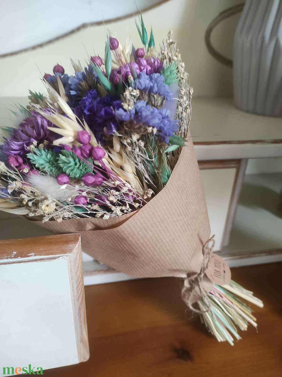 Szárazvirág csokor(lila) - otthon & életmód - virágdekoráció - virágok - virágcsokor - Meska.hu