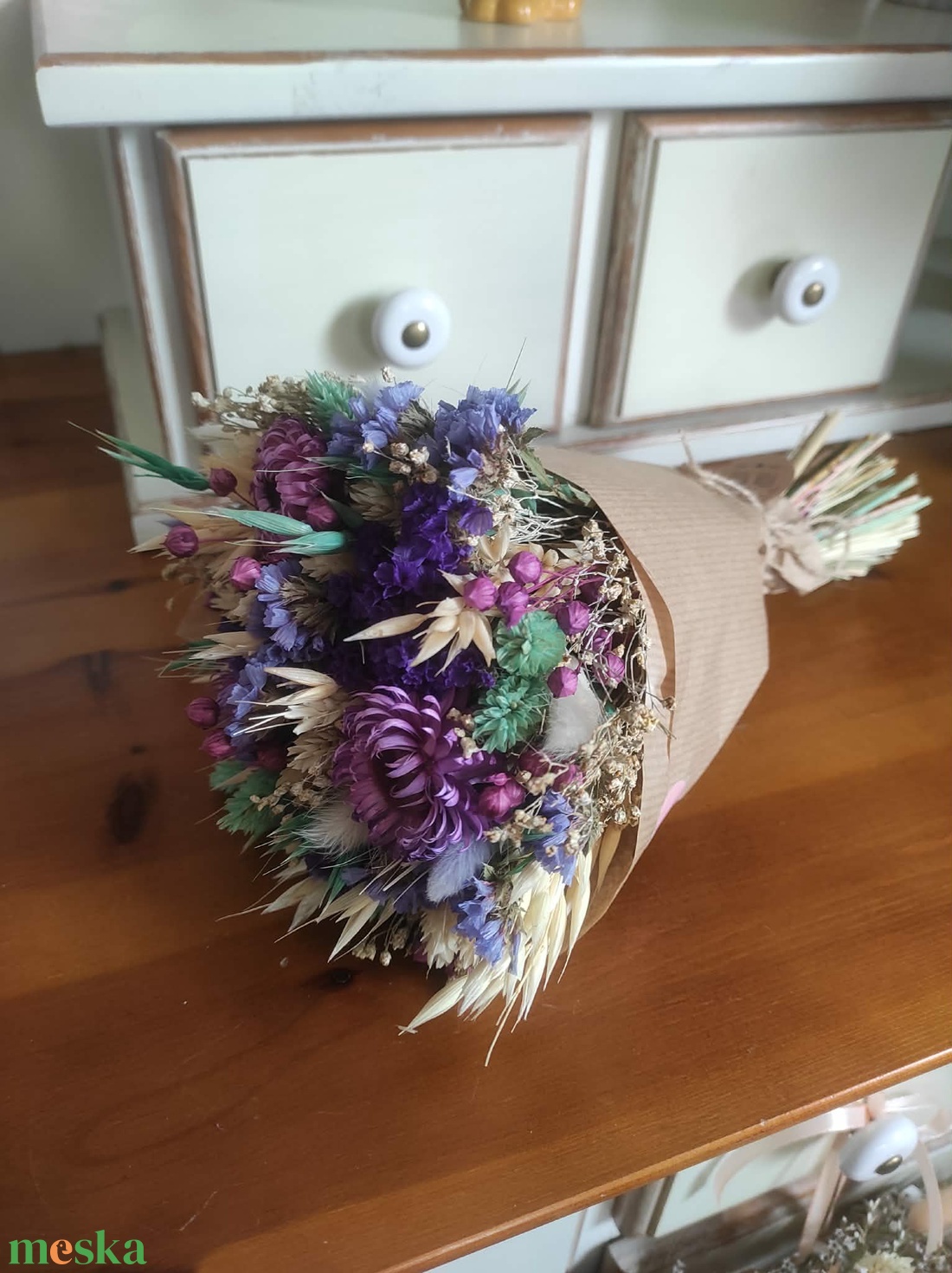 Szárazvirág csokor(lila) - otthon & életmód - virágdekoráció - virágok - virágcsokor - Meska.hu