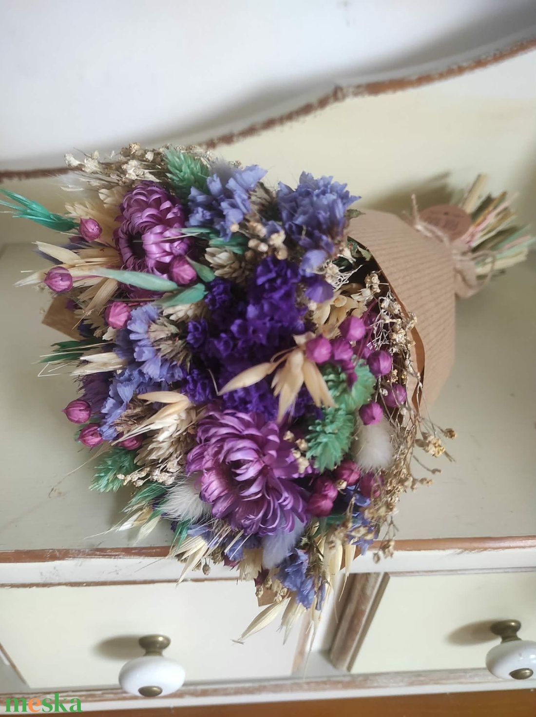 Szárazvirág csokor(lila) - otthon & életmód - virágdekoráció - virágok - virágcsokor - Meska.hu
