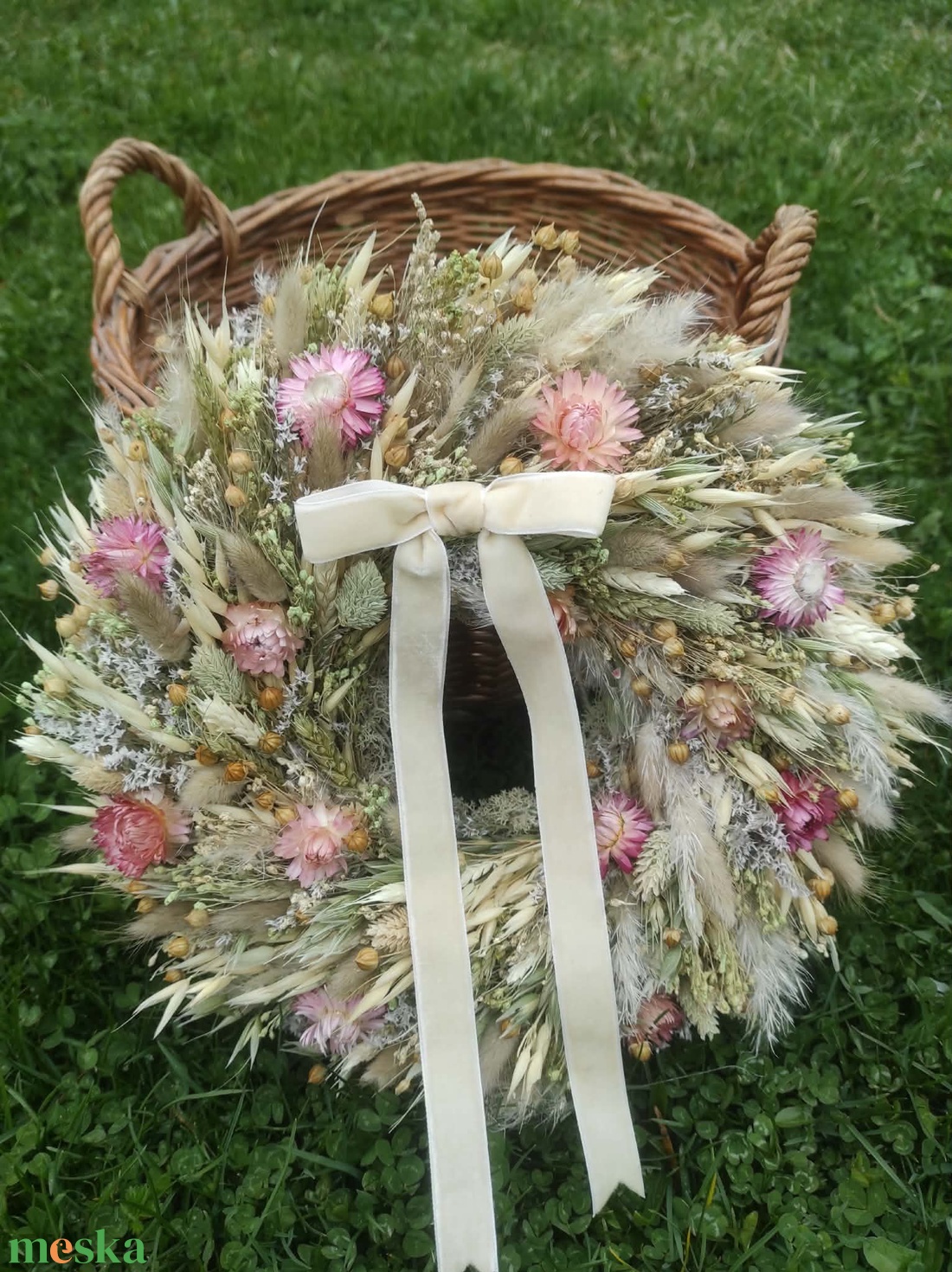 Szárazvirág koszorú,ajtódísz(natúr) - otthon & életmód - dekoráció - ajtó- és ablak dekoráció - ajtódísz & kopogtató - Meska.hu