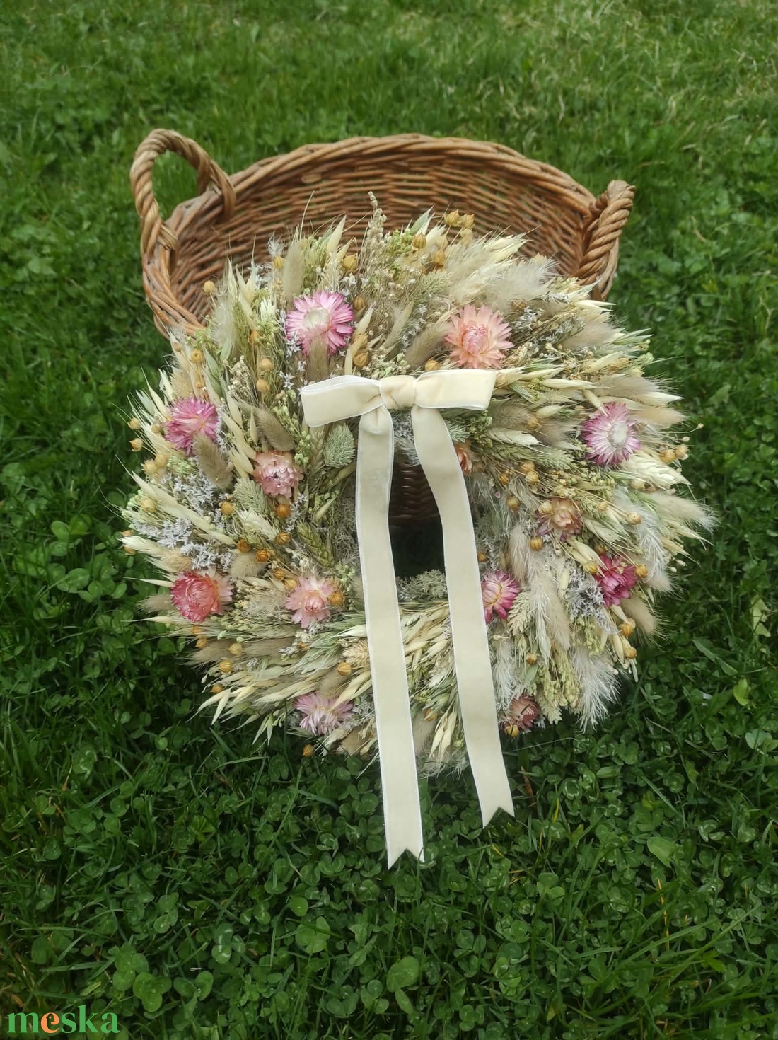 Szárazvirág koszorú,ajtódísz(natúr) - otthon & életmód - dekoráció - ajtó- és ablak dekoráció - ajtódísz & kopogtató - Meska.hu