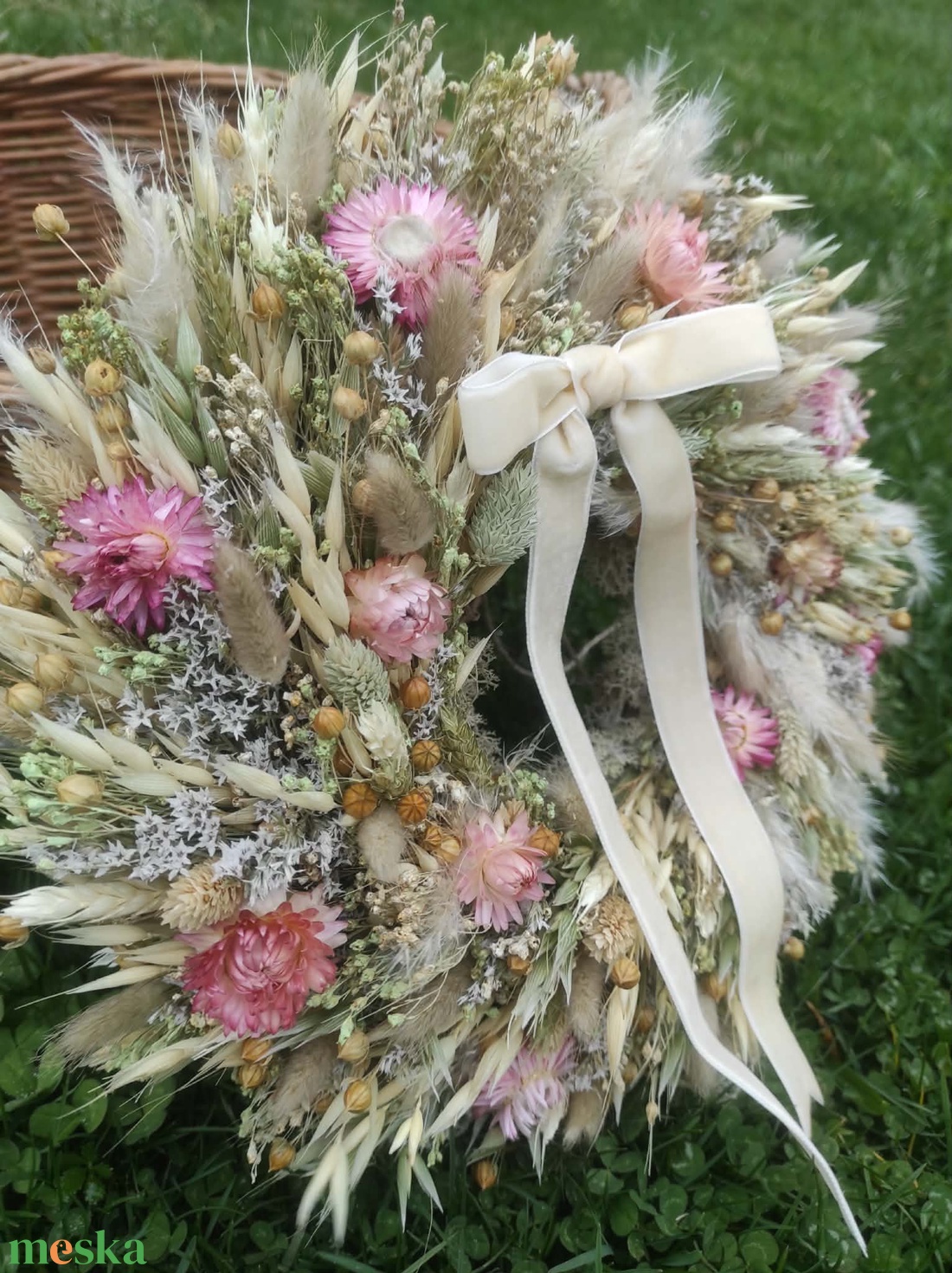 Szárazvirág koszorú,ajtódísz(natúr) - otthon & életmód - dekoráció - ajtó- és ablak dekoráció - ajtódísz & kopogtató - Meska.hu