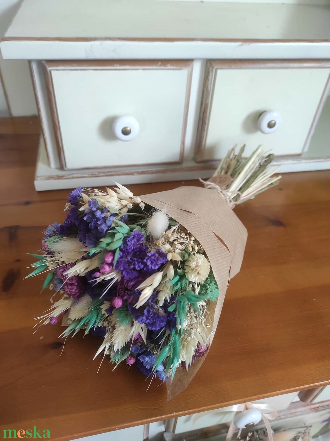 Szárazvirág csokor(lila) - otthon & életmód - virágdekoráció - virágok - virágcsokor - Meska.hu