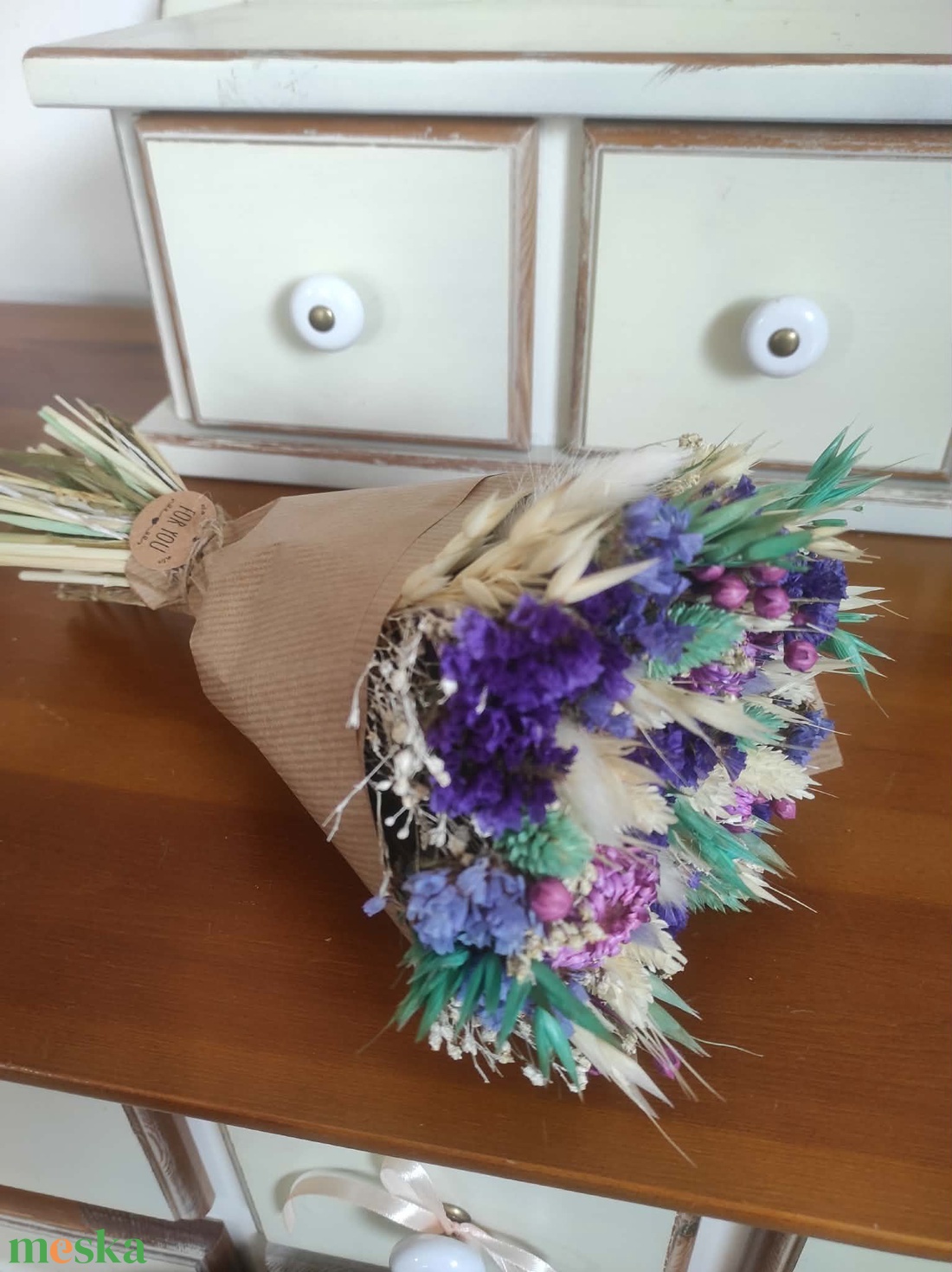Szárazvirág csokor(lila) - otthon & életmód - virágdekoráció - virágok - virágcsokor - Meska.hu