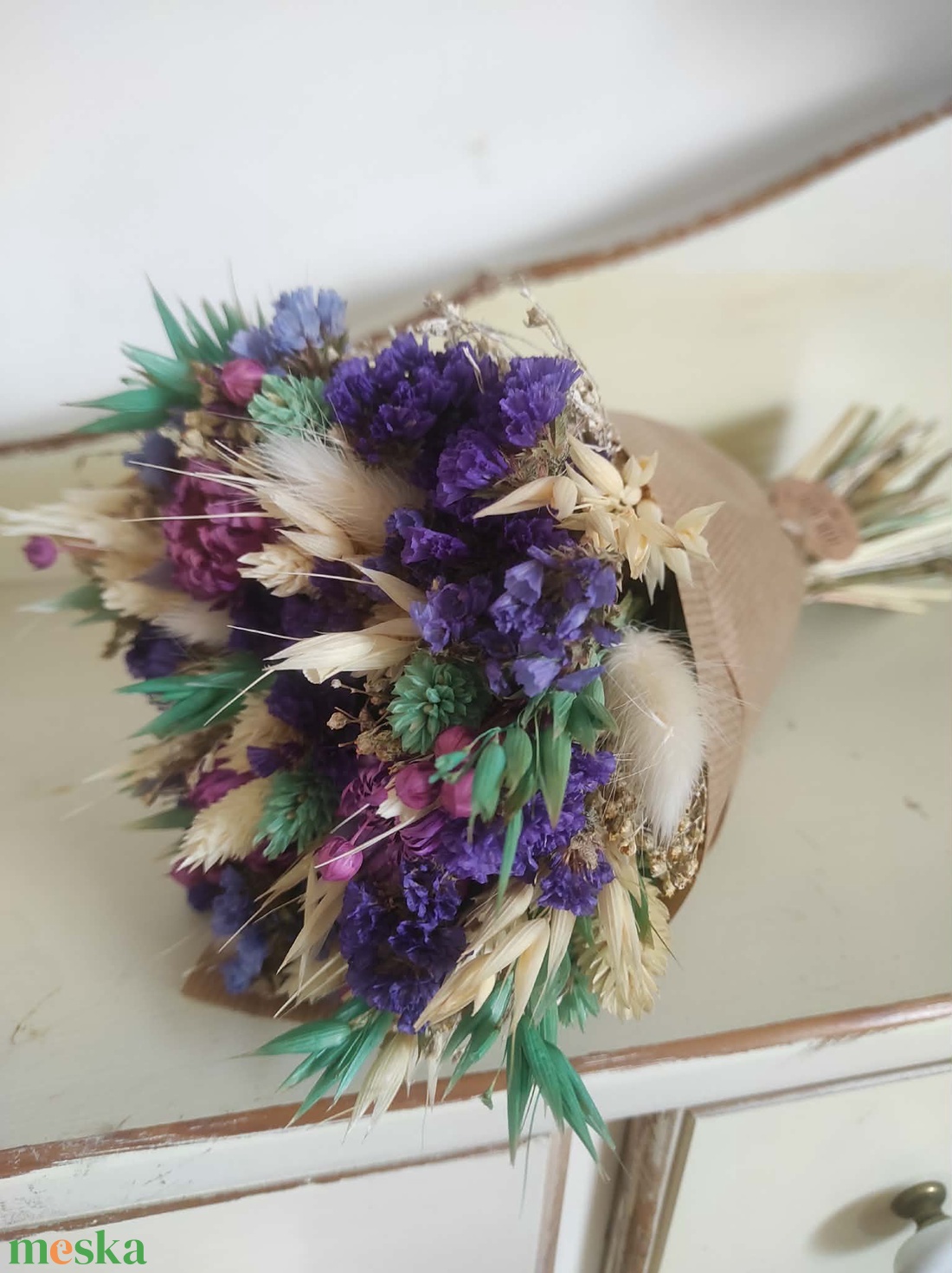 Szárazvirág csokor(lila) - otthon & életmód - virágdekoráció - virágok - virágcsokor - Meska.hu