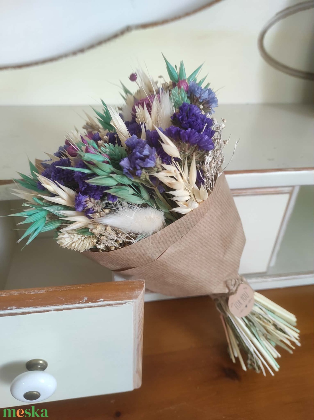 Szárazvirág csokor(lila) - otthon & életmód - virágdekoráció - virágok - virágcsokor - Meska.hu