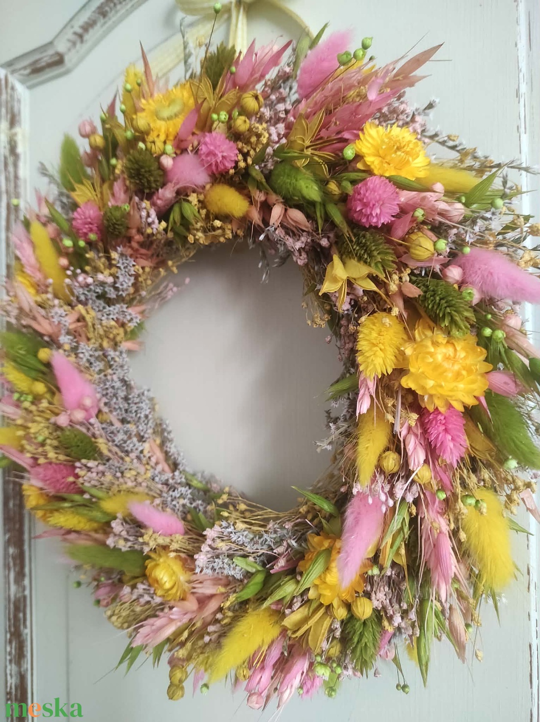 Szárazvirág koszorú,ajtódísz(sárga) - otthon & életmód - dekoráció - ajtó- és ablak dekoráció - ajtódísz & kopogtató - Meska.hu