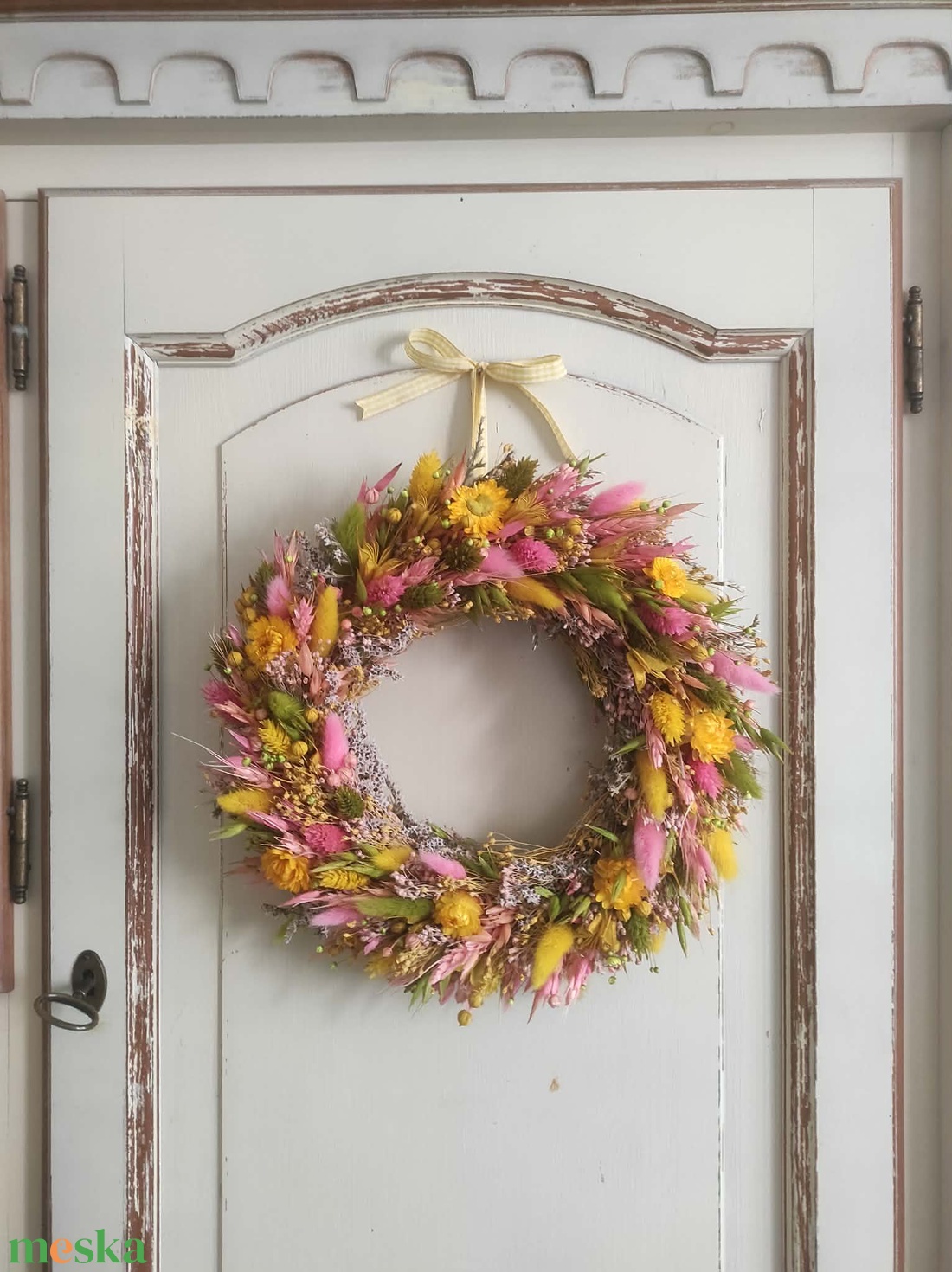 Szárazvirág koszorú,ajtódísz(sárga) - otthon & életmód - dekoráció - ajtó- és ablak dekoráció - ajtódísz & kopogtató - Meska.hu