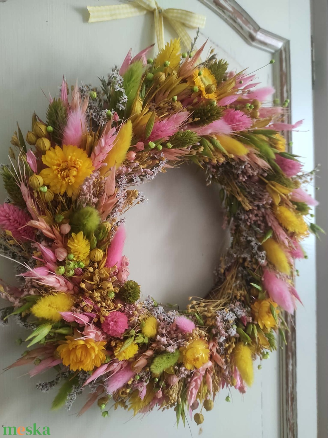 Szárazvirág koszorú,ajtódísz(sárga) - otthon & életmód - dekoráció - ajtó- és ablak dekoráció - ajtódísz & kopogtató - Meska.hu