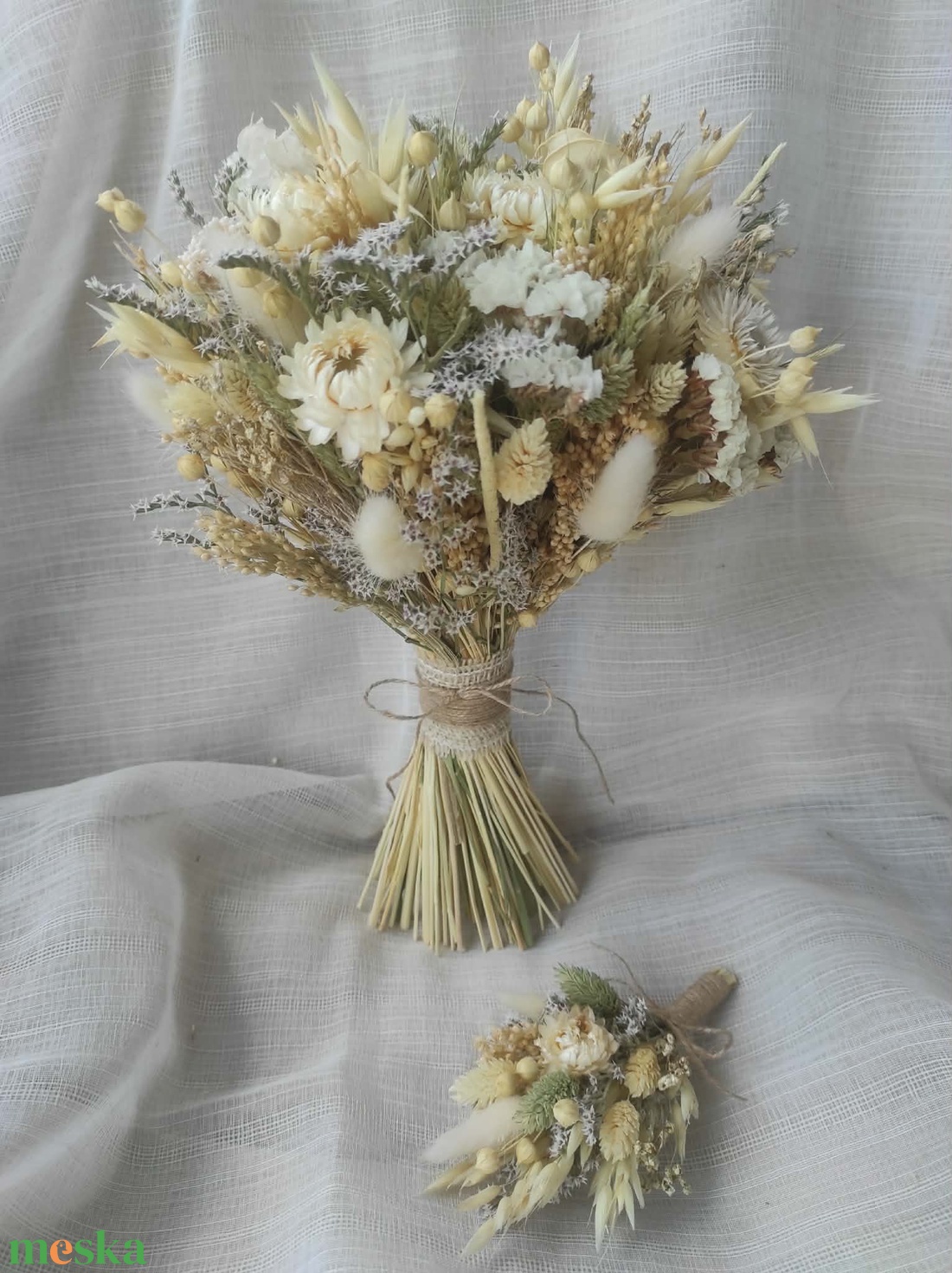 Menyasszonyi csokor kitűzővel(natúr) - esküvő - menyasszonyi- és dobócsokor - Meska.hu