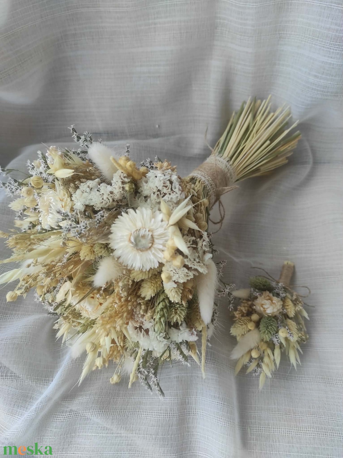 Menyasszonyi csokor kitűzővel(natúr) - esküvő - menyasszonyi- és dobócsokor - Meska.hu