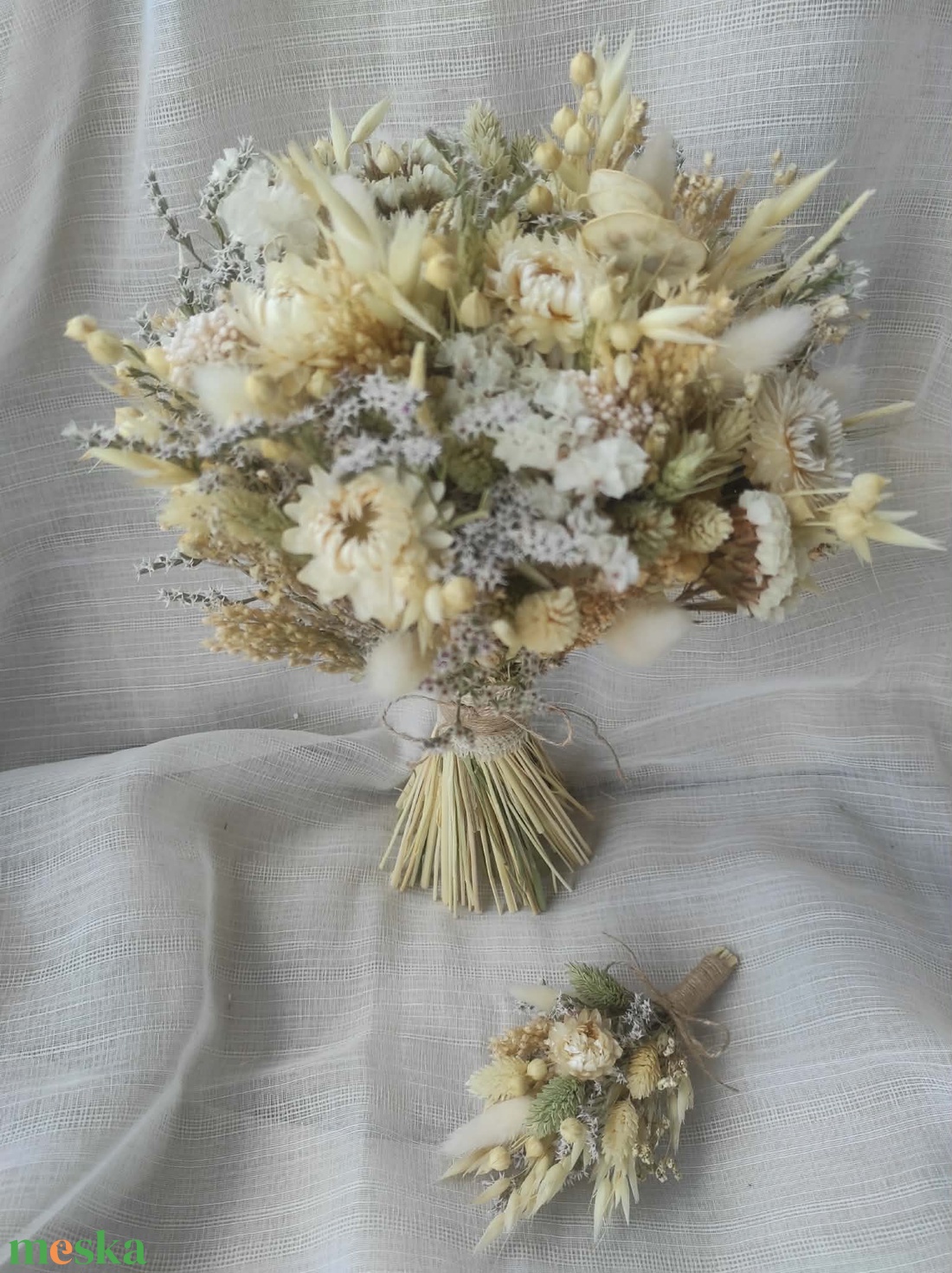 Menyasszonyi csokor kitűzővel(natúr) - esküvő - menyasszonyi- és dobócsokor - Meska.hu
