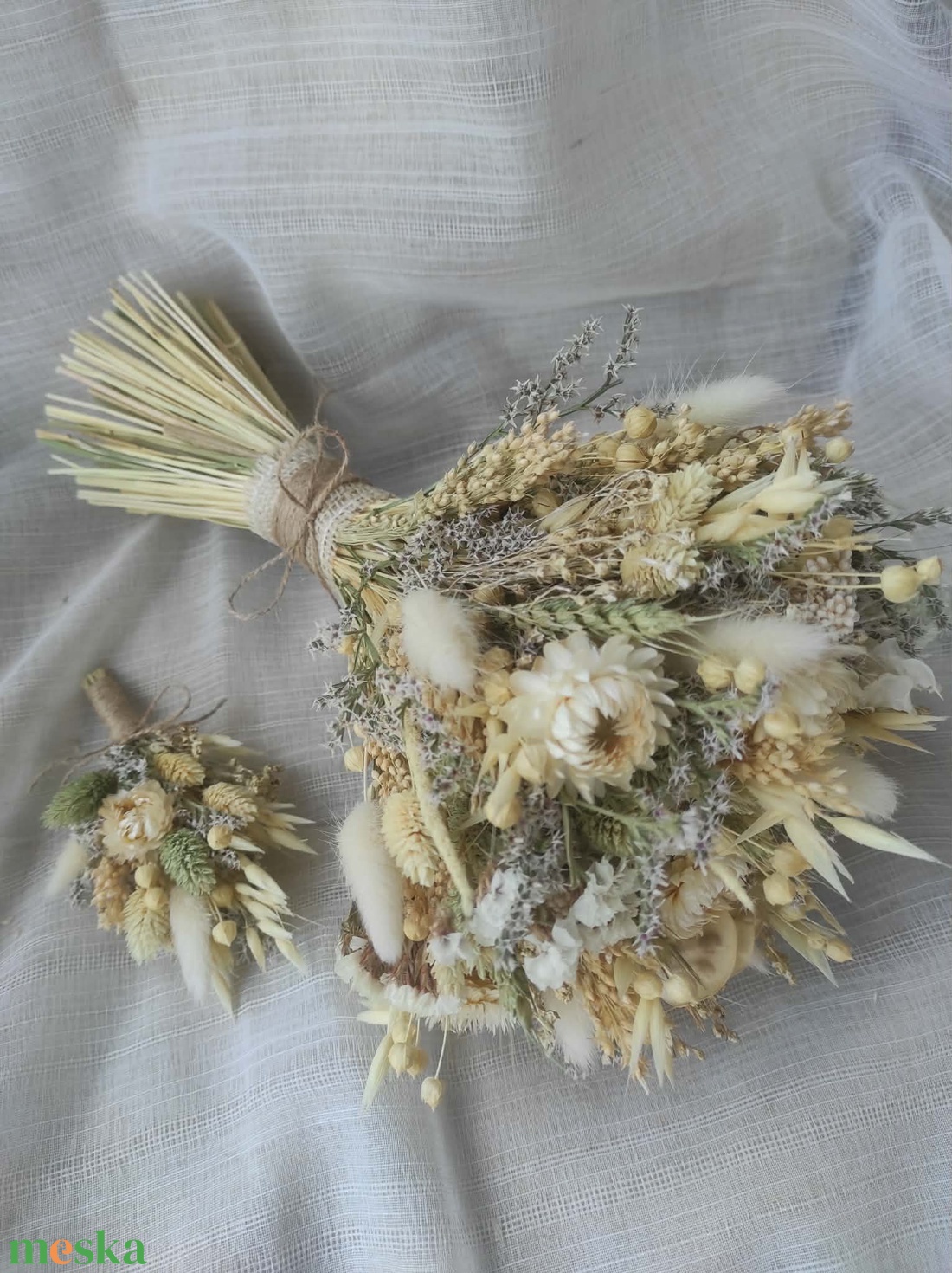 Menyasszonyi csokor kitűzővel(natúr) - esküvő - menyasszonyi- és dobócsokor - Meska.hu
