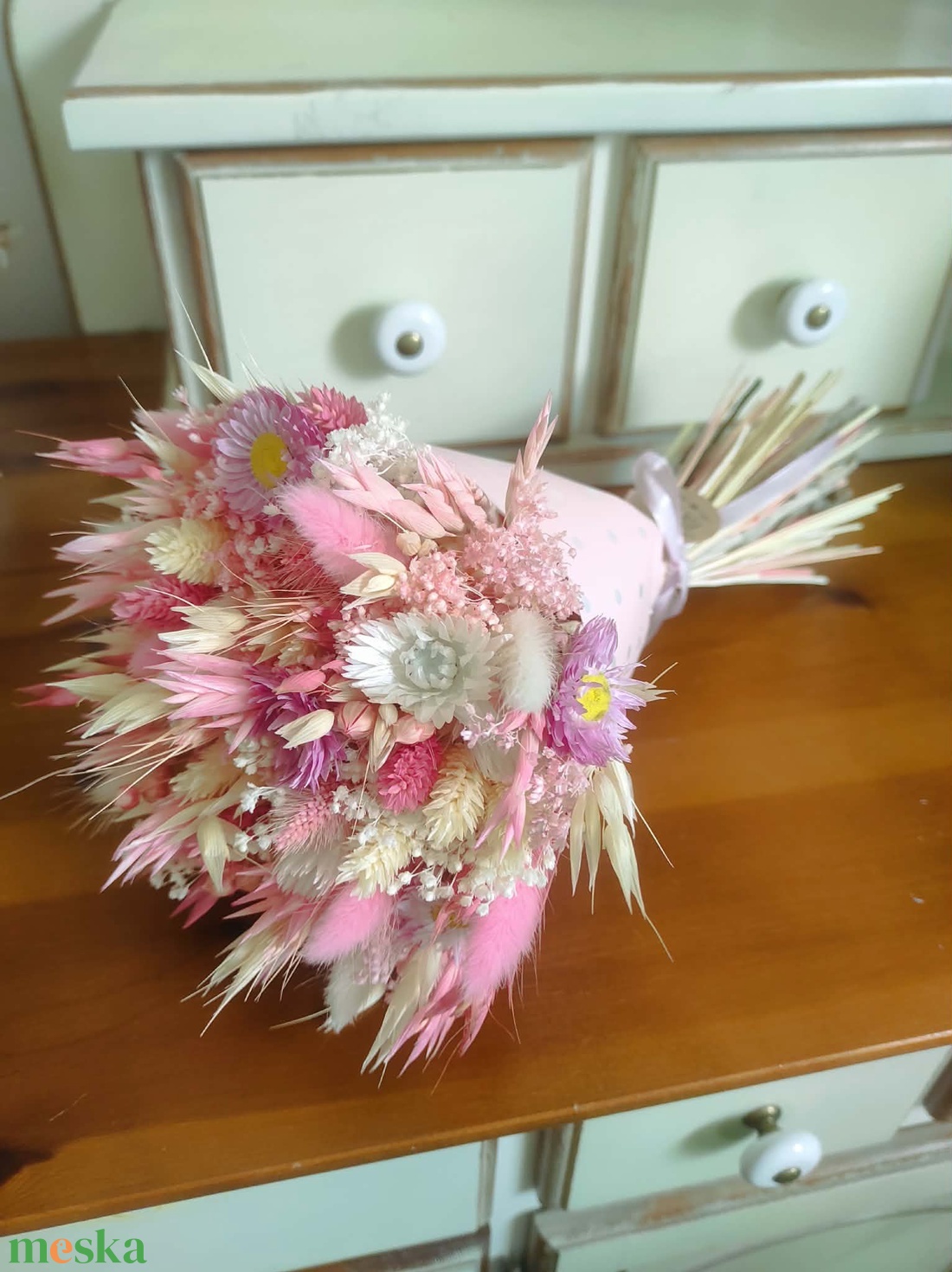 Szárazvirág csokor(rózsaszín) - otthon & életmód - virágdekoráció - virágok - virágcsokor - Meska.hu