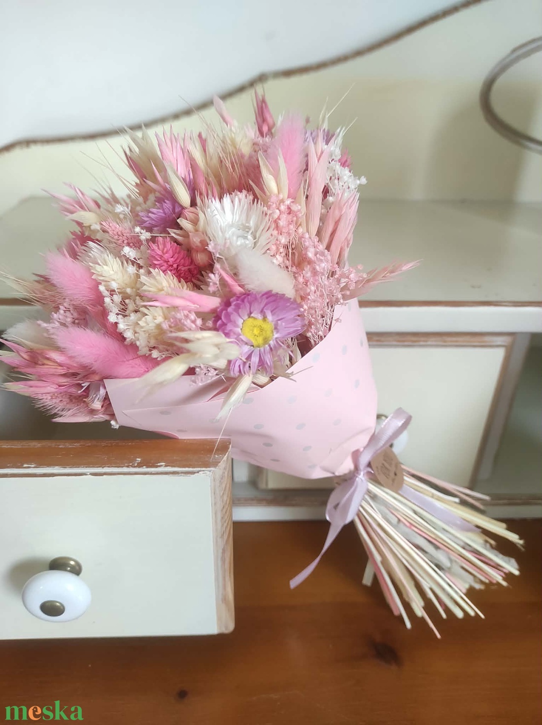 Szárazvirág csokor(rózsaszín) - otthon & életmód - virágdekoráció - virágok - virágcsokor - Meska.hu