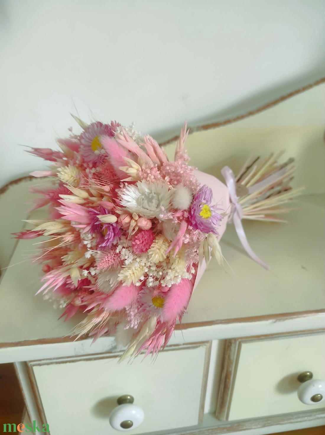 Szárazvirág csokor(rózsaszín) - otthon & életmód - virágdekoráció - virágok - virágcsokor - Meska.hu