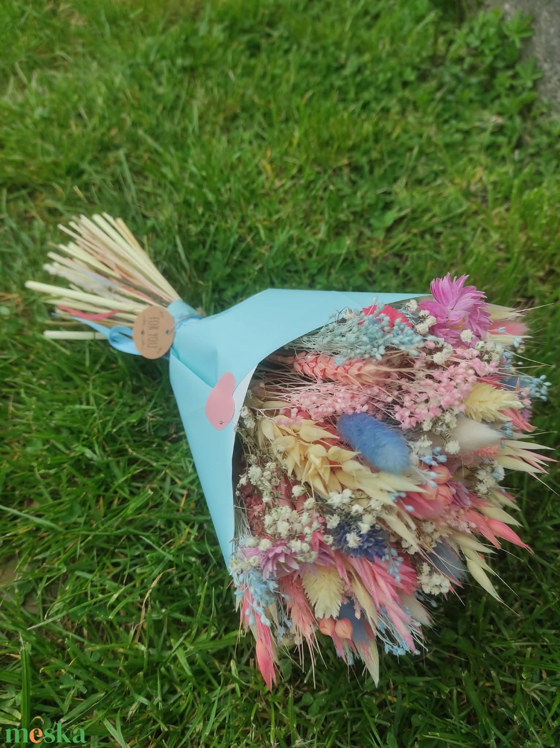 Szárazvirág csokor(kék-rózsaszín) - otthon & életmód - virágdekoráció - virágok - virágcsokor - Meska.hu