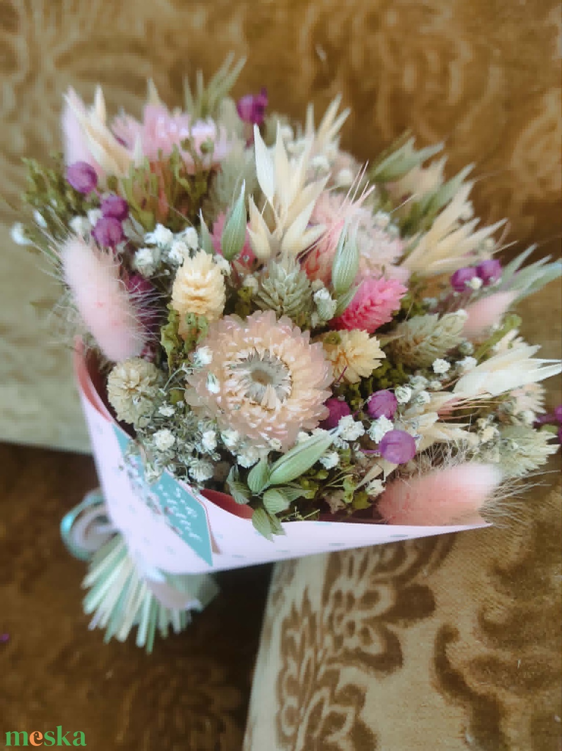 Szárazvirág csokor(rózsaszín-zöld) - otthon & életmód - virágdekoráció - virágok - virágcsokor - Meska.hu