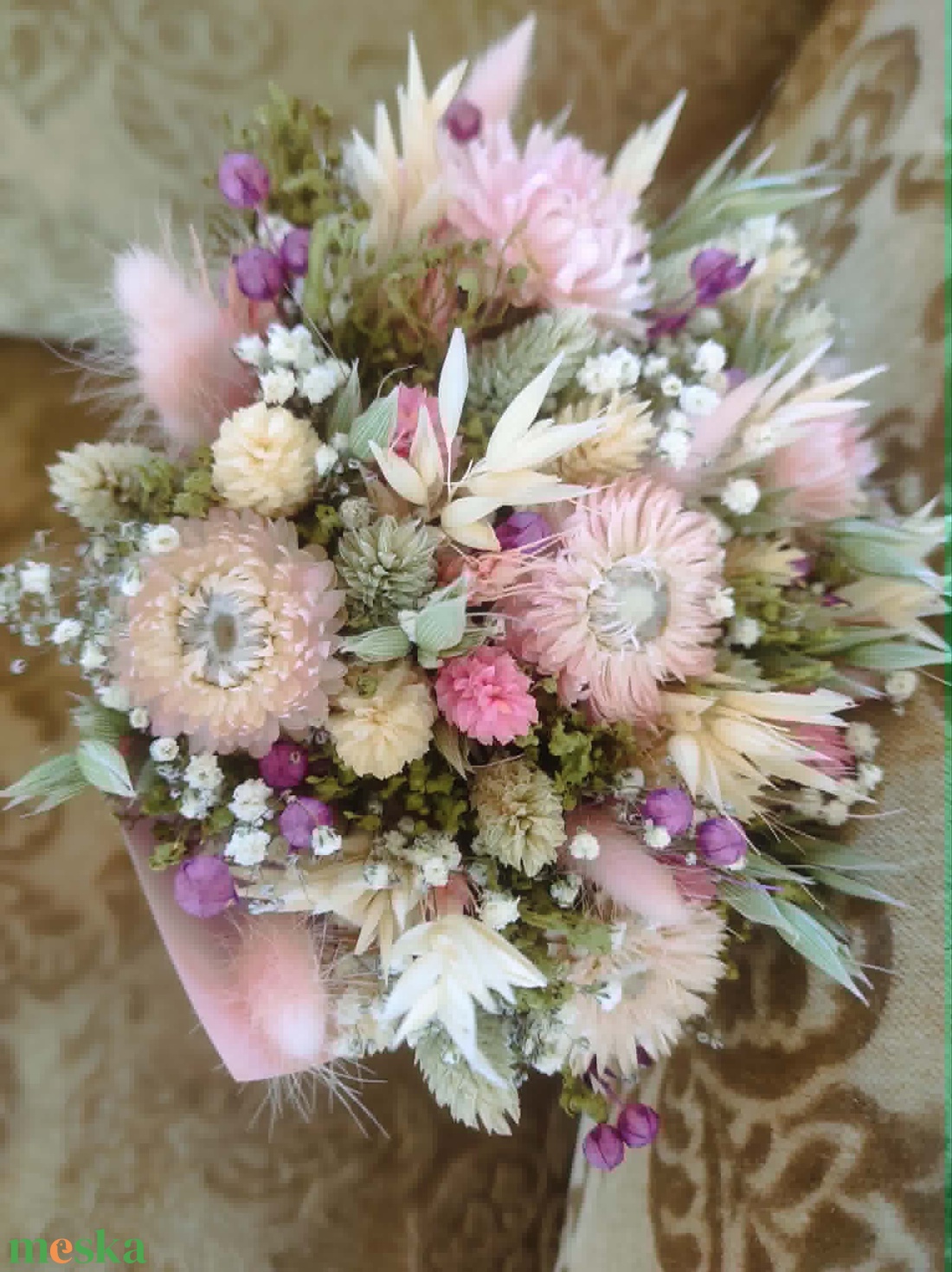Szárazvirág csokor(rózsaszín-zöld) - otthon & életmód - virágdekoráció - virágok - virágcsokor - Meska.hu